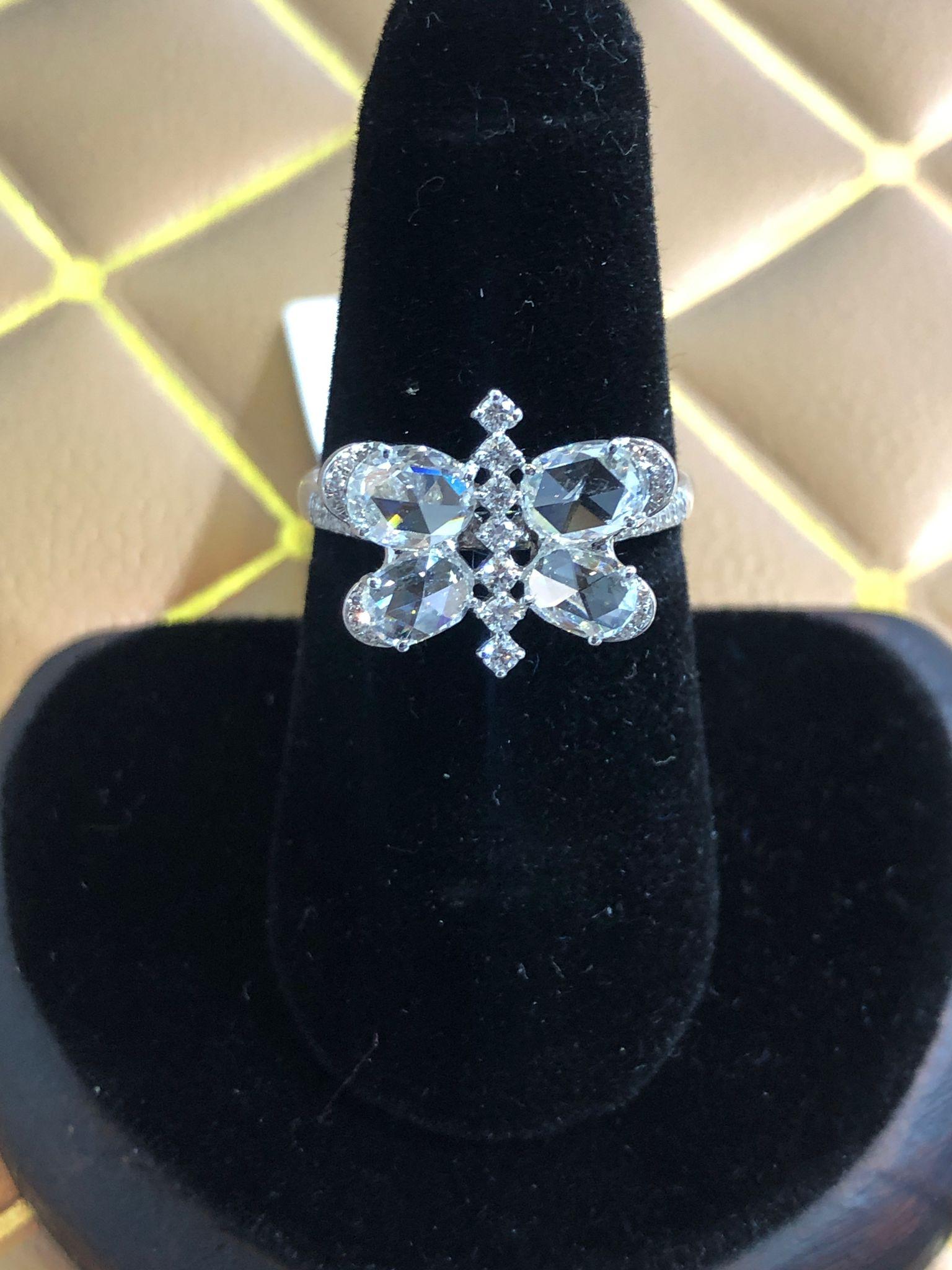 PANIM 1 Carat Butterfly Rosecut Diamond Ring in 18 Karat White Gold For Sale 4