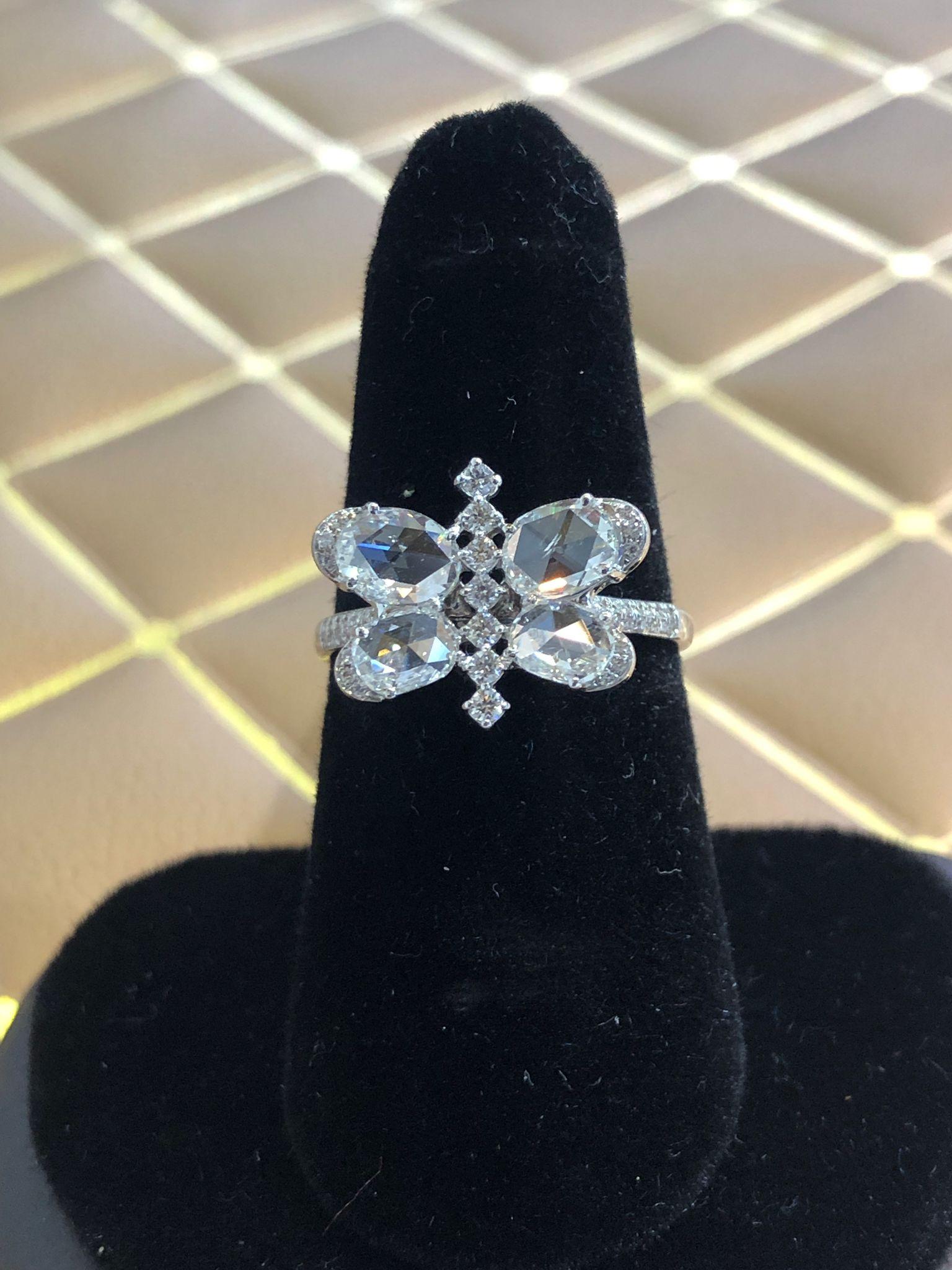 PANIM 1 Carat Butterfly Rosecut Diamond Ring in 18 Karat White Gold For Sale 2