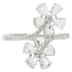 PANIM Bague à fleurs en or blanc 18 carats avec diamants taille rose de 1 carat