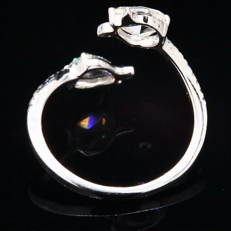Rose Cut PANIM 1 Carat Pear Shape Diamond Rosecut 18K White Gold Wrap Ring For Sale