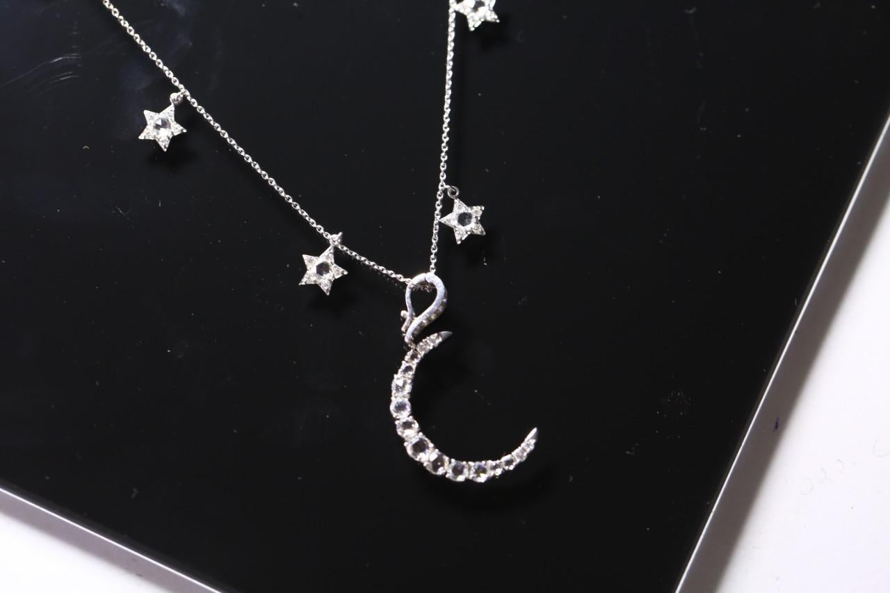 PANIM 1 Carat Rose Cut Diamond Star Necklace in 18k White Gold For Sale 3