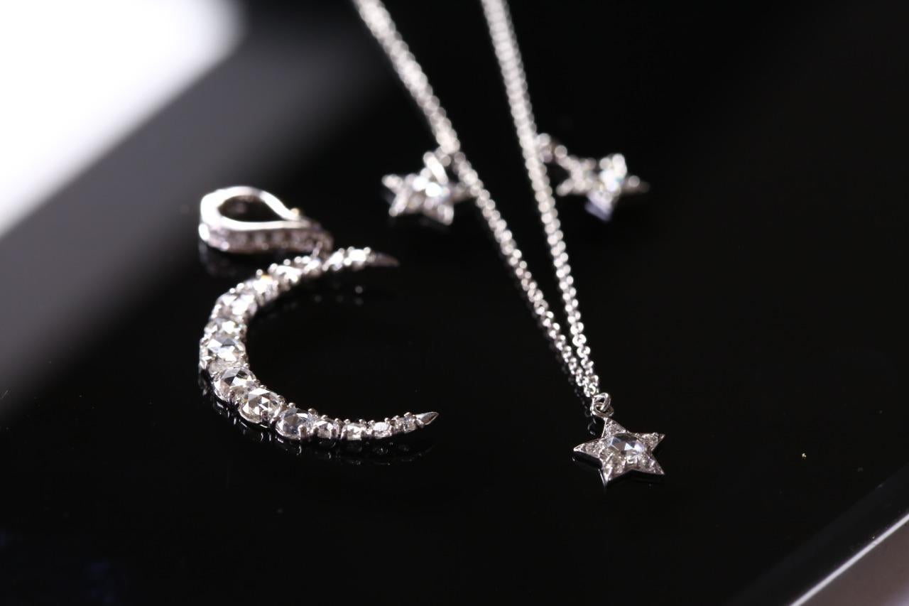 PANIM 1 Carat Rose Cut Diamond Star Necklace in 18k White Gold For Sale 6