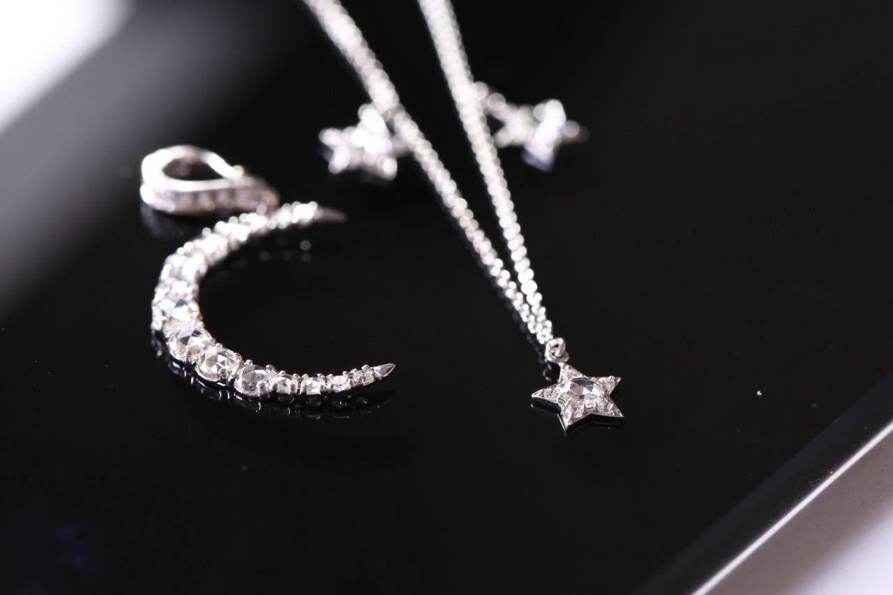 PANIM 1 Carat Rose Cut Diamond Star Necklace in 18k White Gold For Sale 7