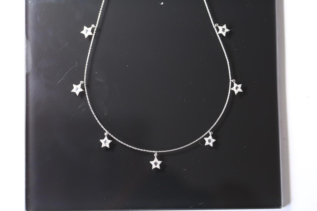PANIM 1 Carat Rose Cut Diamond Star Necklace in 18k White Gold For Sale 9