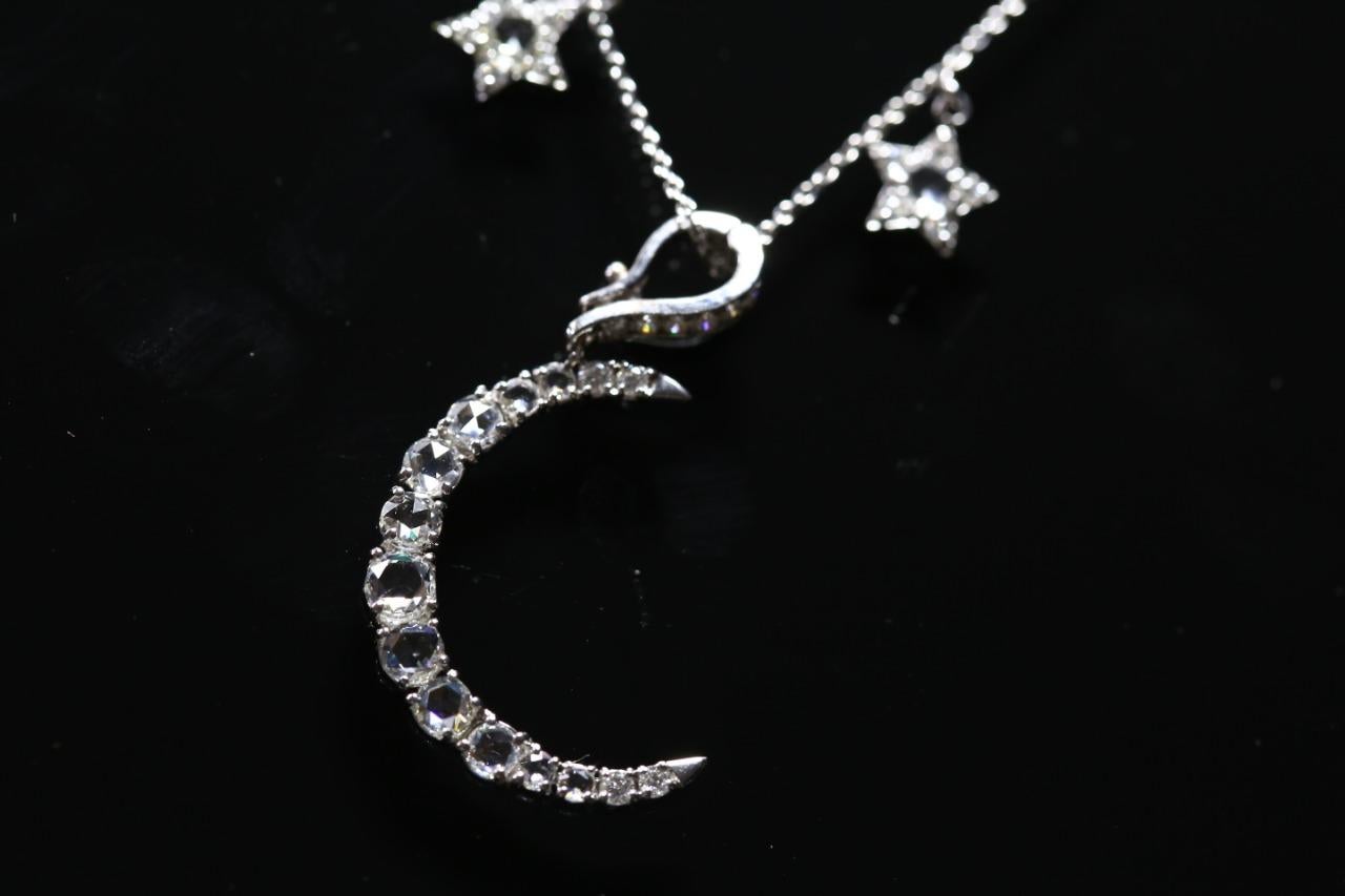 PANIM 1 Carat Rose Cut Diamond Star Necklace in 18k White Gold For Sale 10