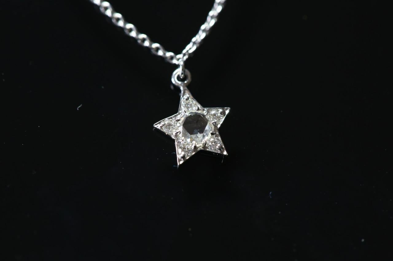 Modern PANIM 1 Carat Rose Cut Diamond Star Necklace in 18k White Gold For Sale