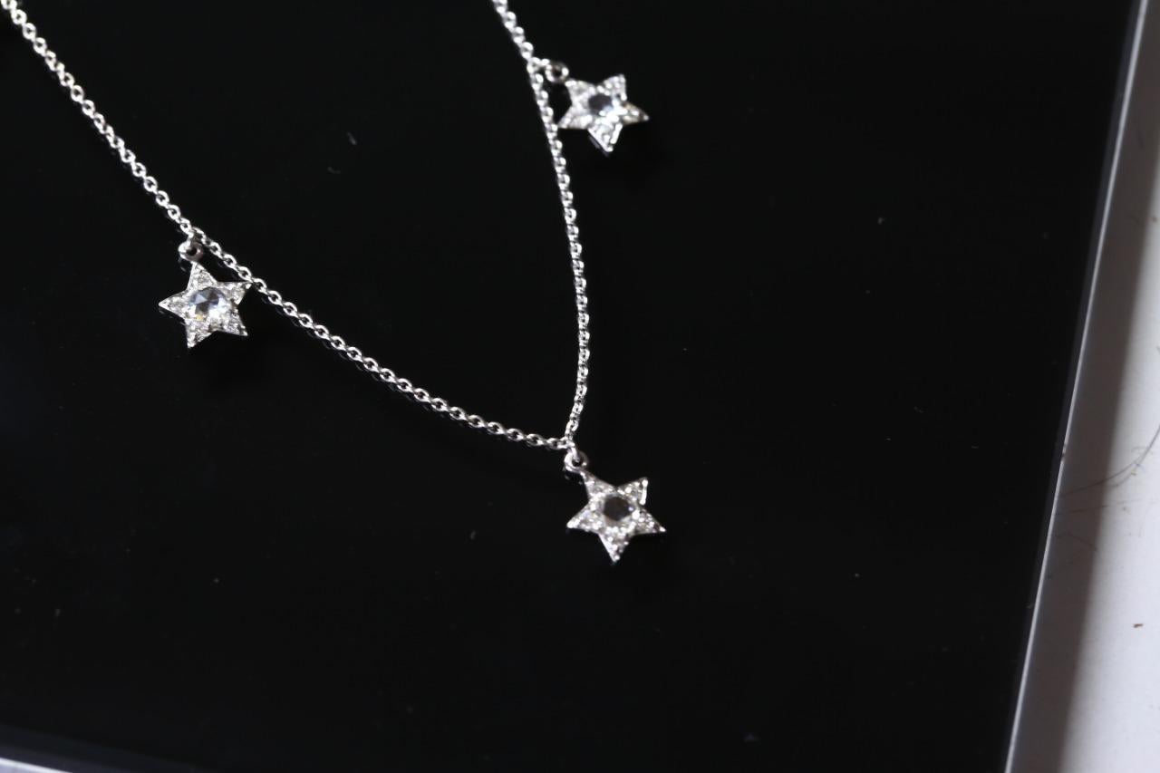 Women's PANIM 1 Carat Rose Cut Diamond Star Necklace in 18k White Gold For Sale