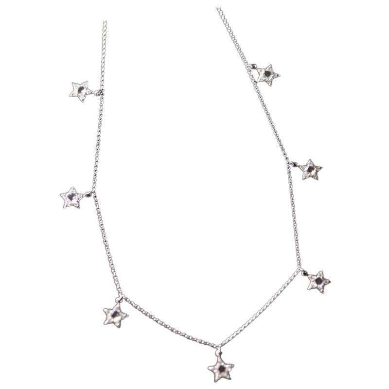 PANIM 1 Karat Diamant-Stern-Halskette mit Rosenschliff aus 18 Karat Weißgold