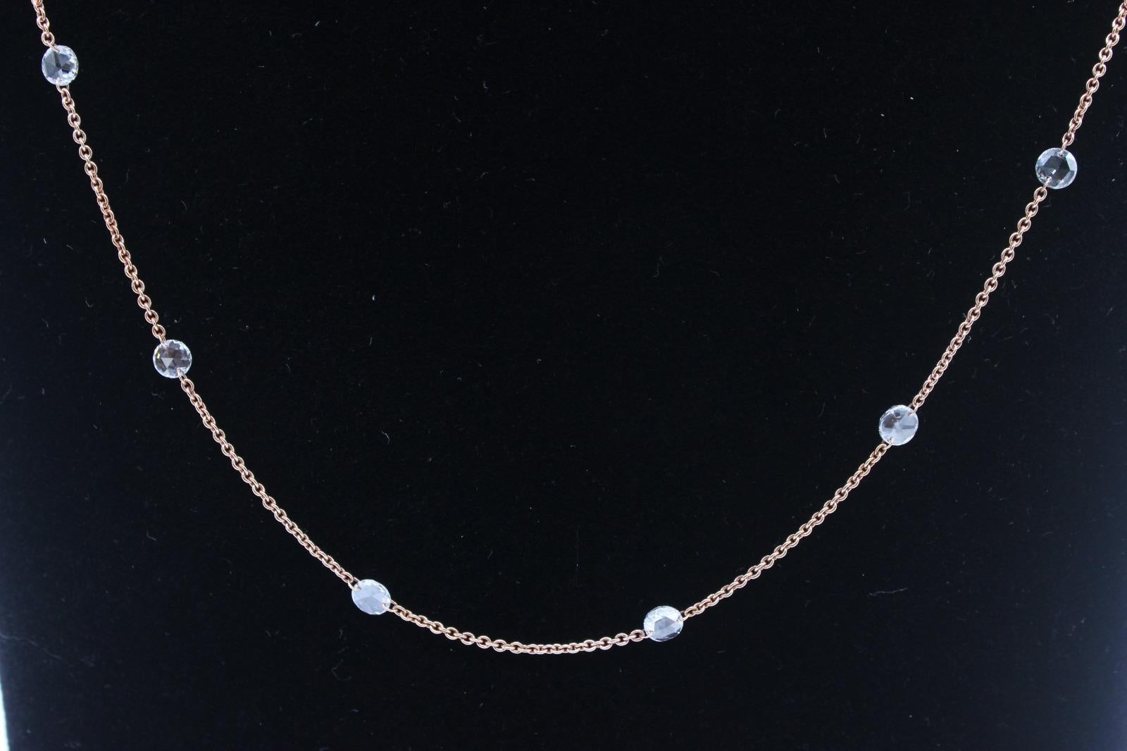 PANIM 1 Carat Rosecut Diamond Circles Necklace in 18 Karat Rose Gold For Sale 4