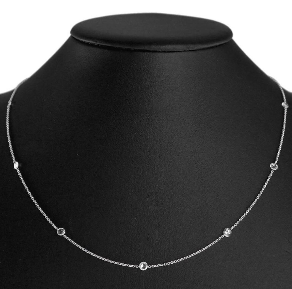 PANIM 1 Carat Rosecut Diamond Circles Necklace in 18K White Gold

A day to day wear styled similar to diamond by the yard patter 18K White Gold with perfectly crafted 10pcs of Rosecut diamond weight upto 1cts.
Diamonds are of top collection quality