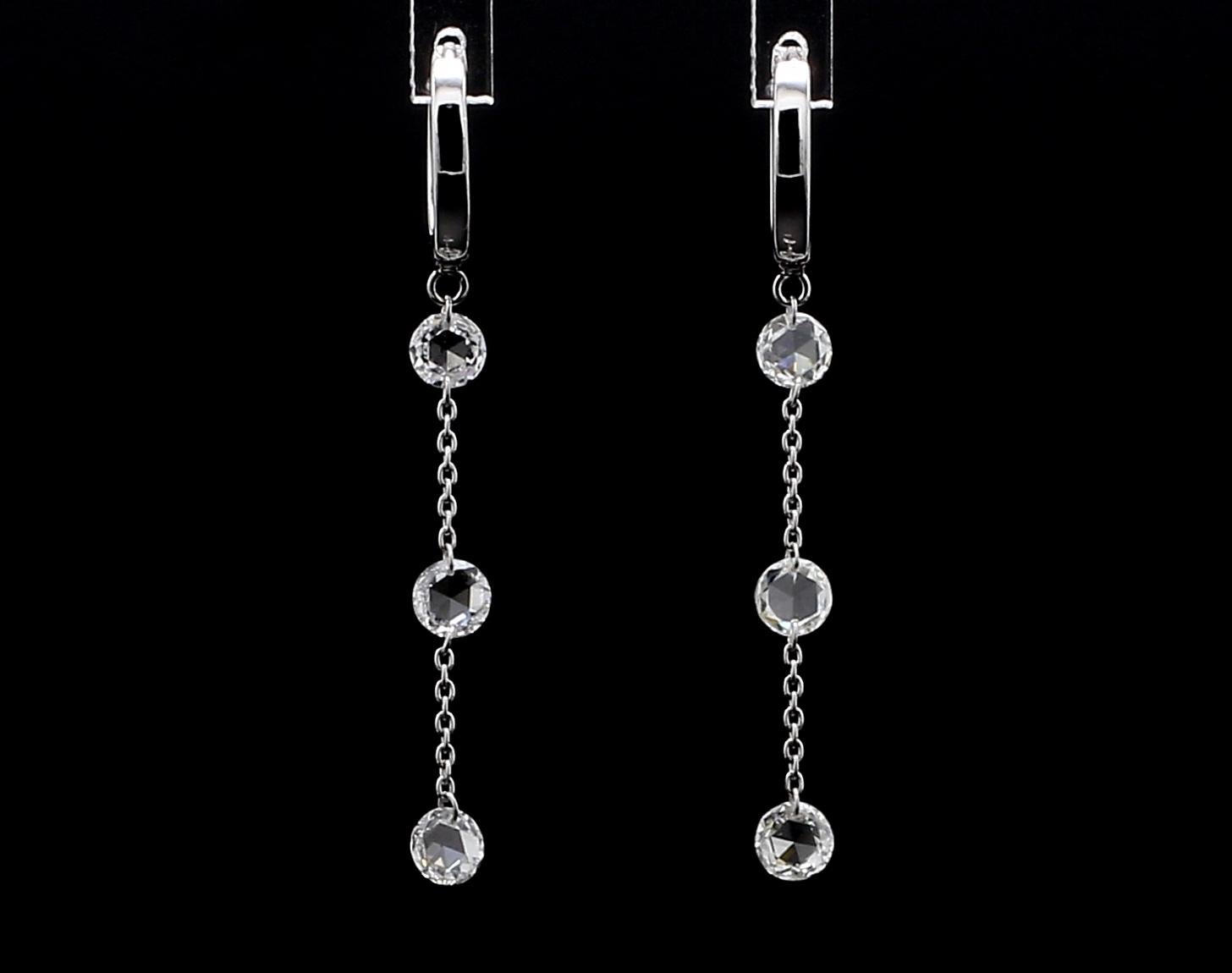 PANIM 1 Carat White Diamond Rosecut Drop Earrings in 18 Karat White Gold In New Condition For Sale In Tsim Sha Tsui, Hong Kong