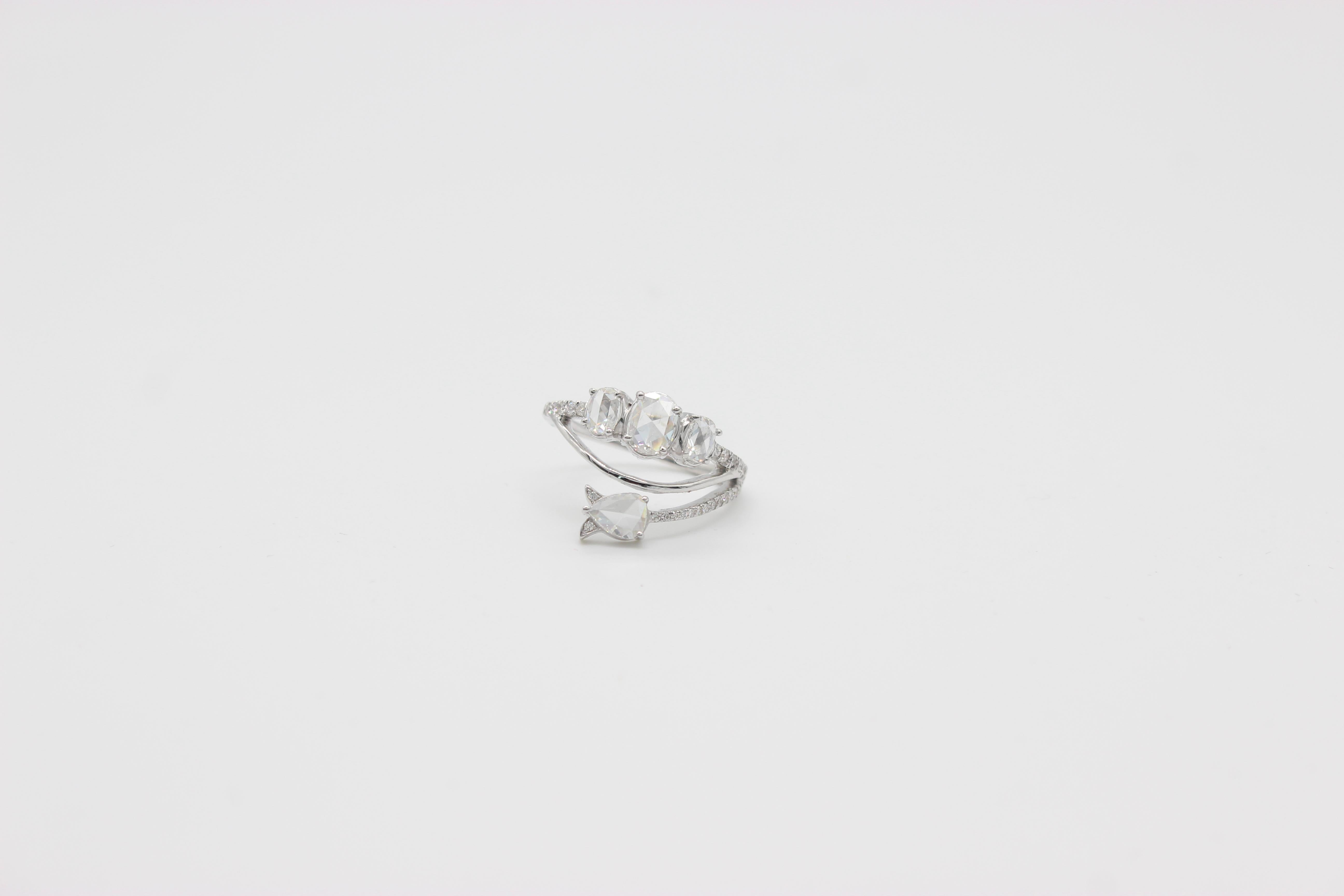 Modern PANIM  1 Ct Diamond Rosecut 18K White Gold Cocktail Ring For Sale