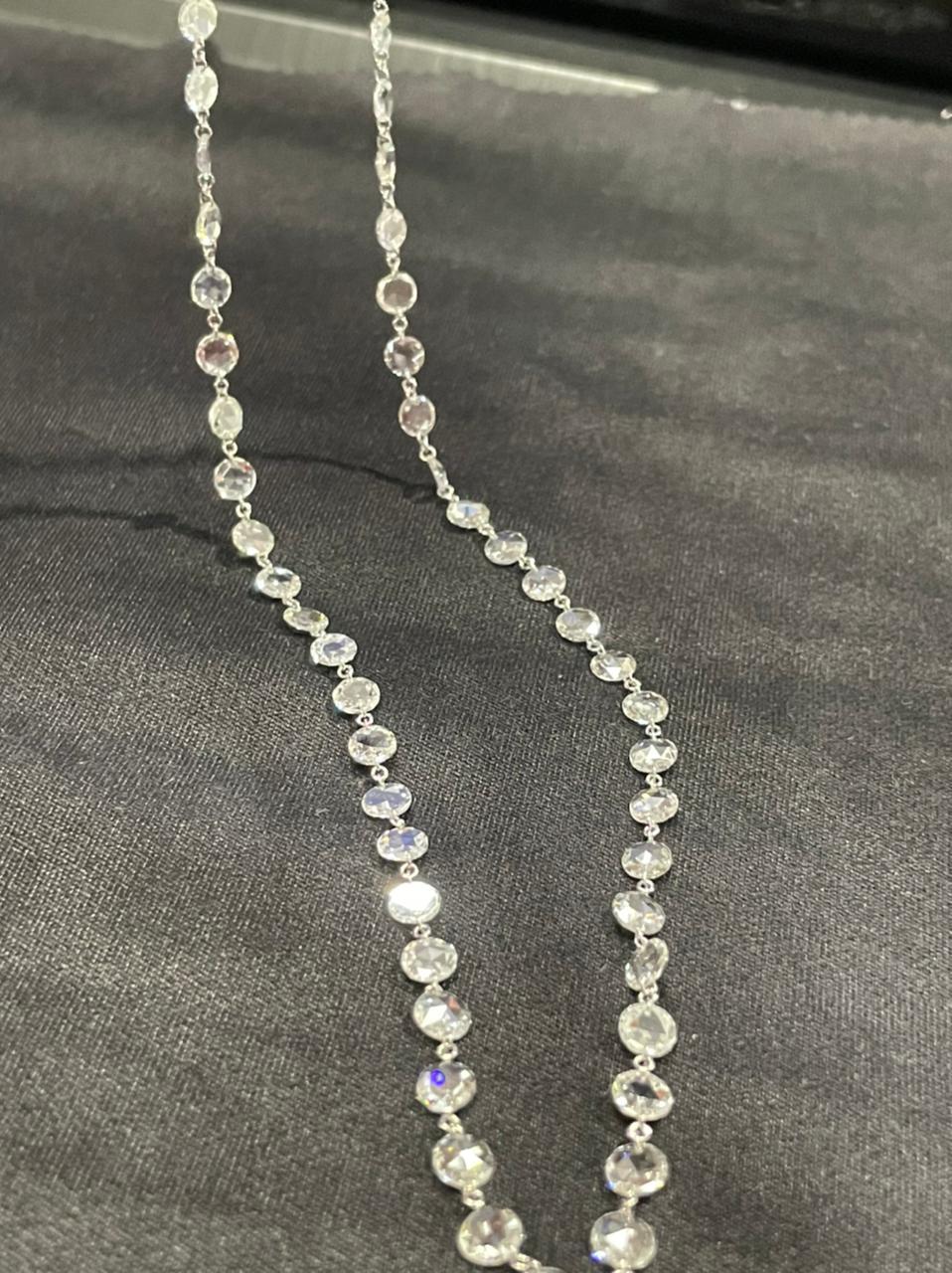 Rose Cut PANIM 10.95cts Rosecut Diamond Necklace in 18 Karat White Gold For Sale