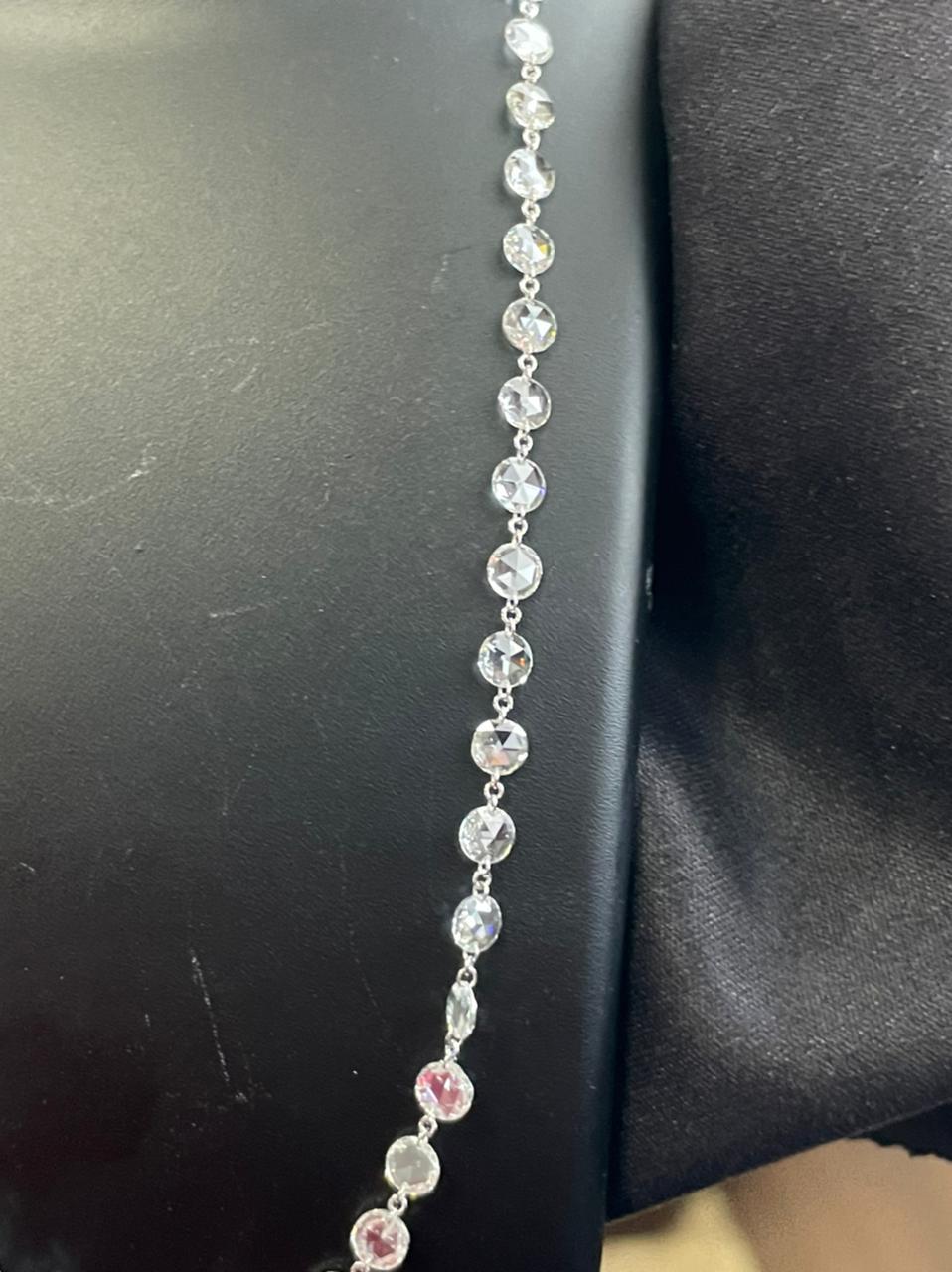 Women's PANIM 10.95cts Rosecut Diamond Necklace in 18 Karat White Gold For Sale