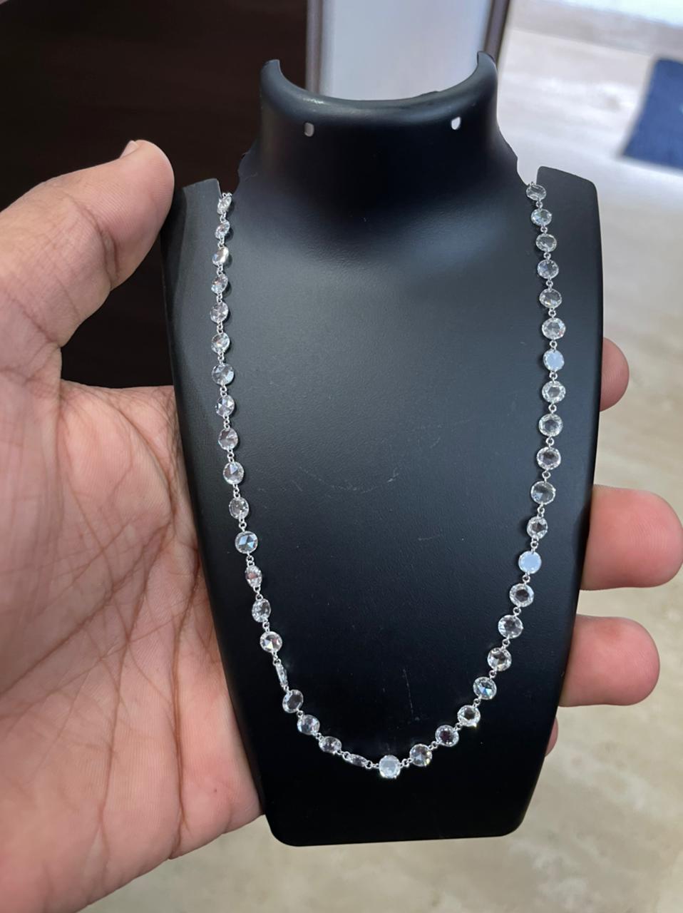 PANIM 10.95cts Rosecut Diamond Necklace in 18 Karat White Gold For Sale 2