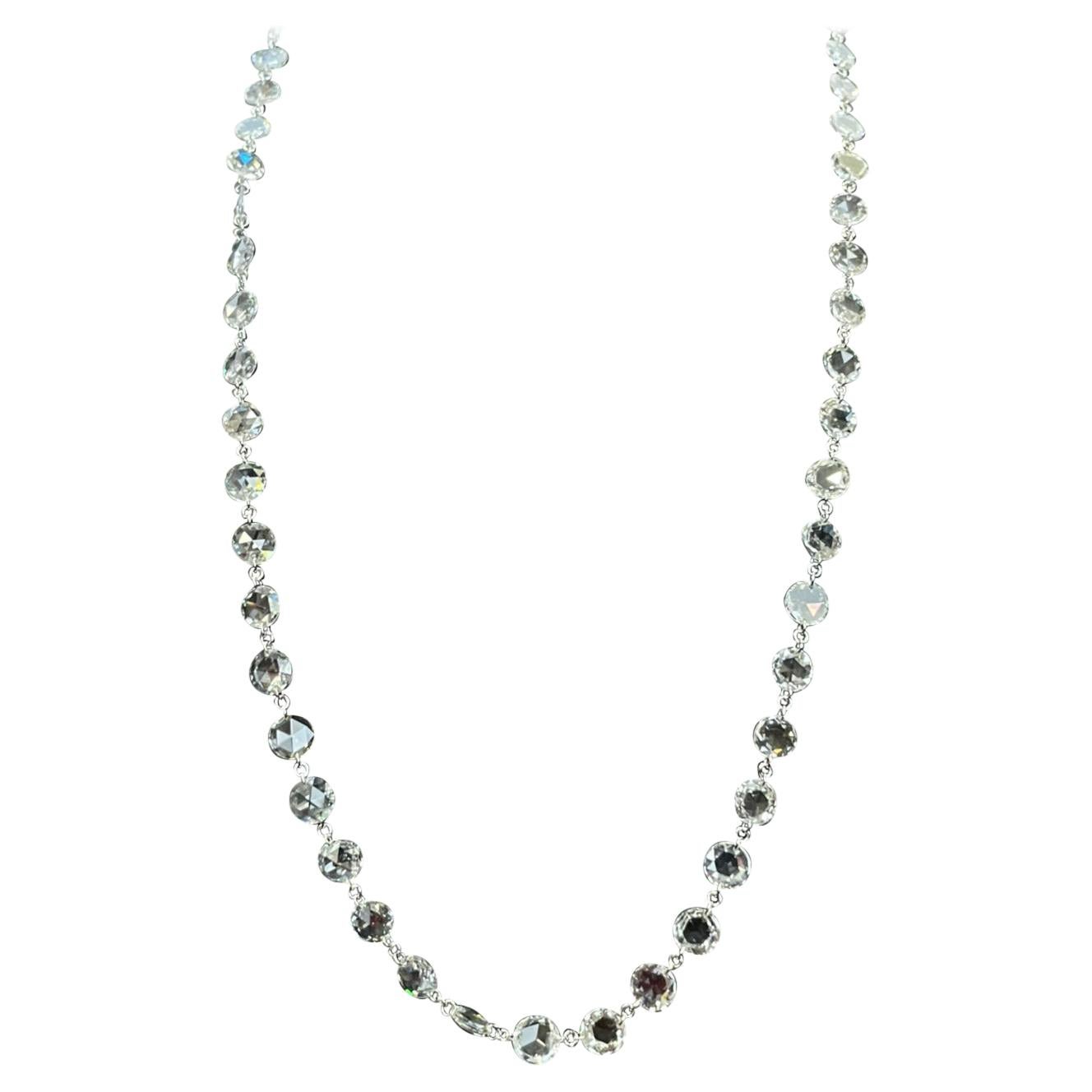PANIM 10.95cts Rosecut Diamond Necklace in 18 Karat White Gold For Sale