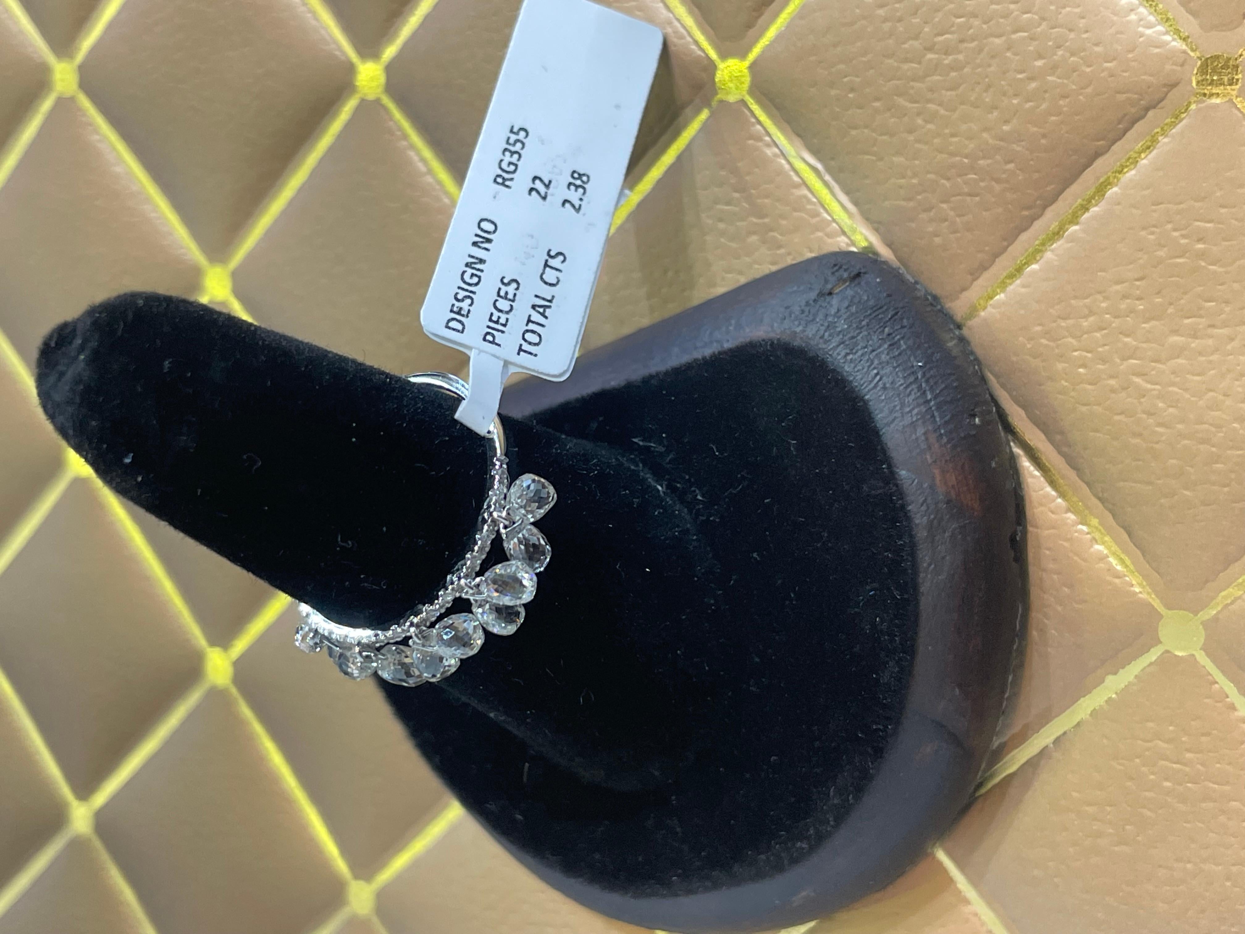PANIM 10pcs Diamond Briolette Dangling Ring 18 Karat White Gold For Sale 5