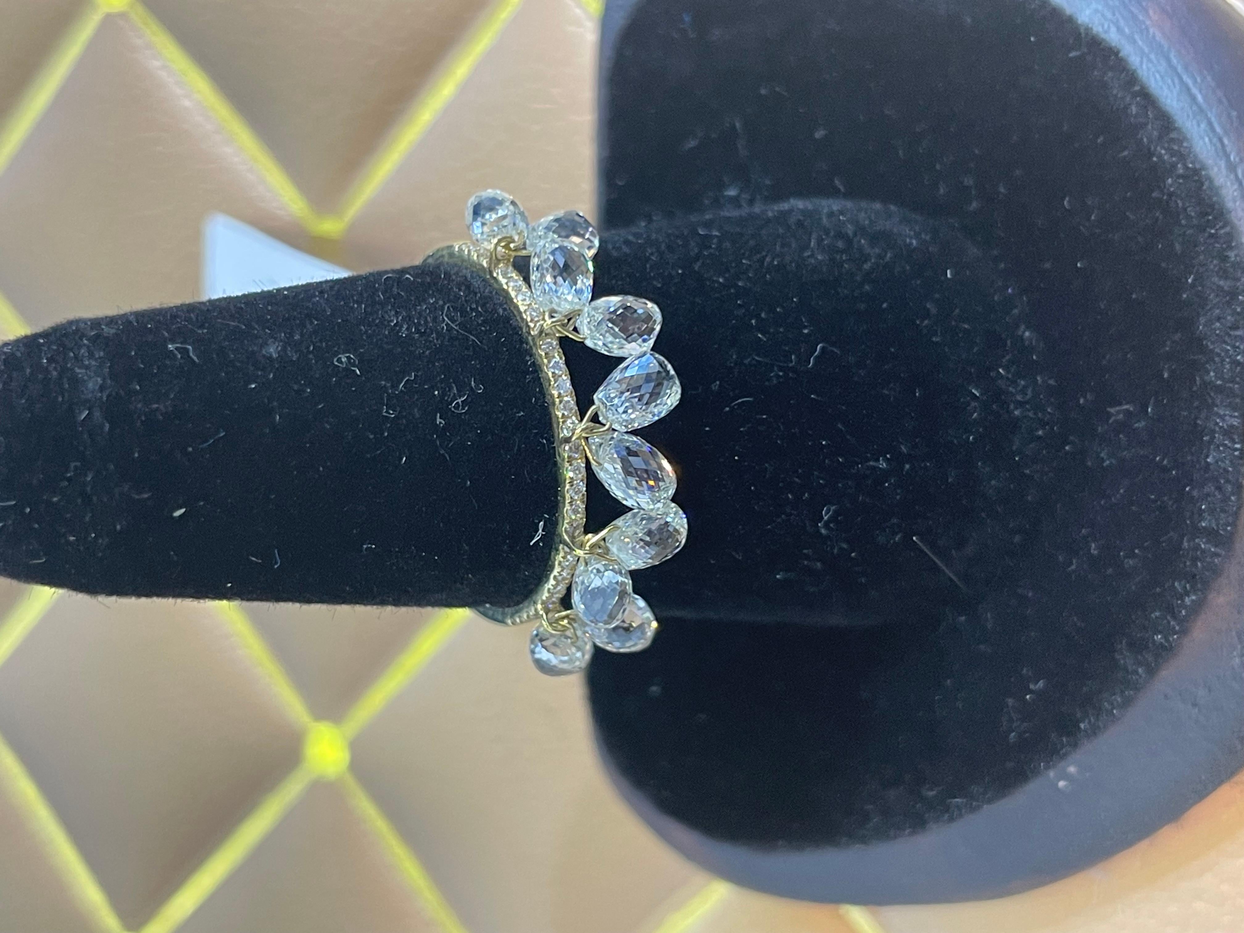 PANIM 10pcs Diamond Briolette Dangling Ring 18 Karat White Gold For Sale 6