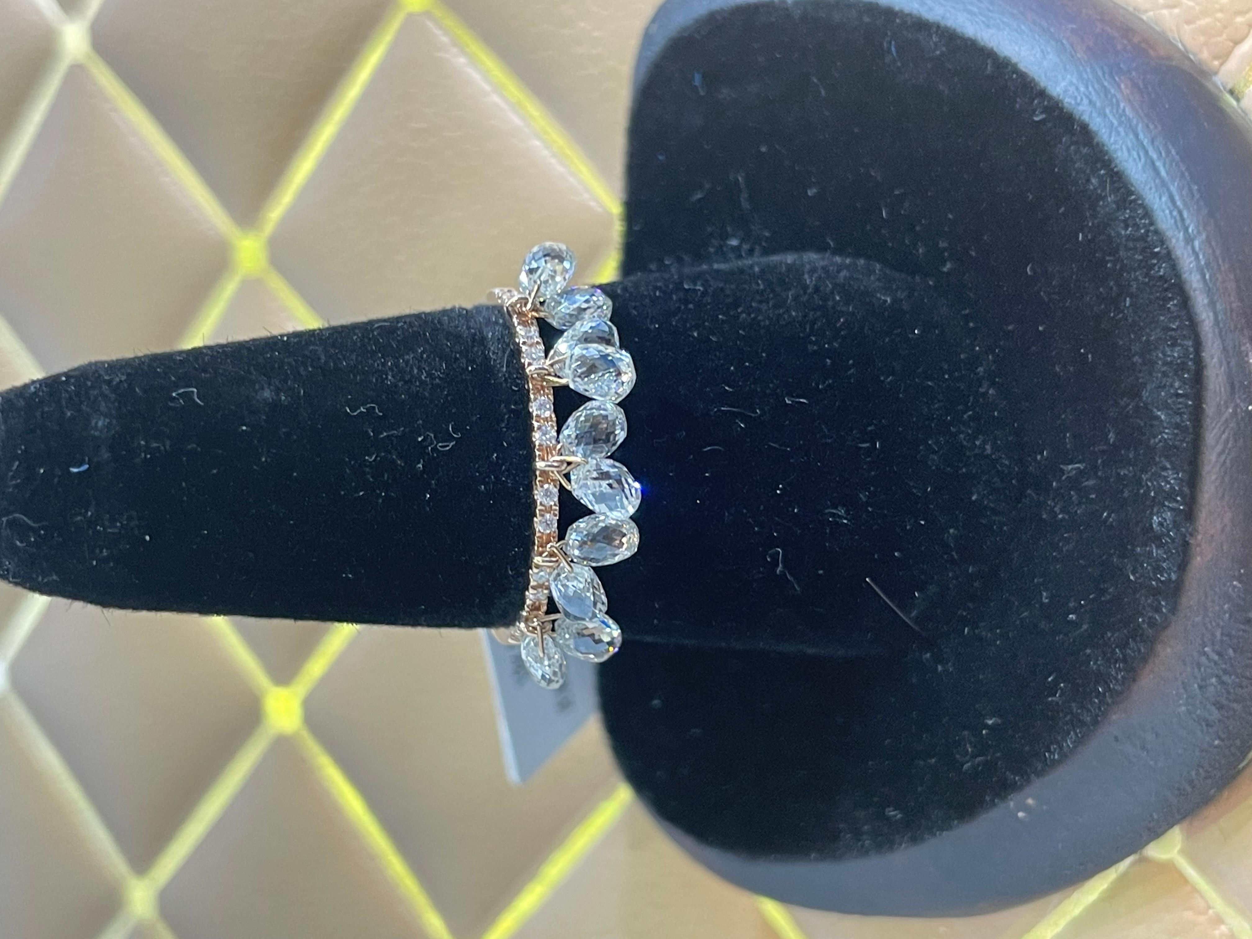 PANIM 10pcs Diamond Briolette Dangling Ring 18 Karat White Gold In New Condition For Sale In Tsim Sha Tsui, Hong Kong