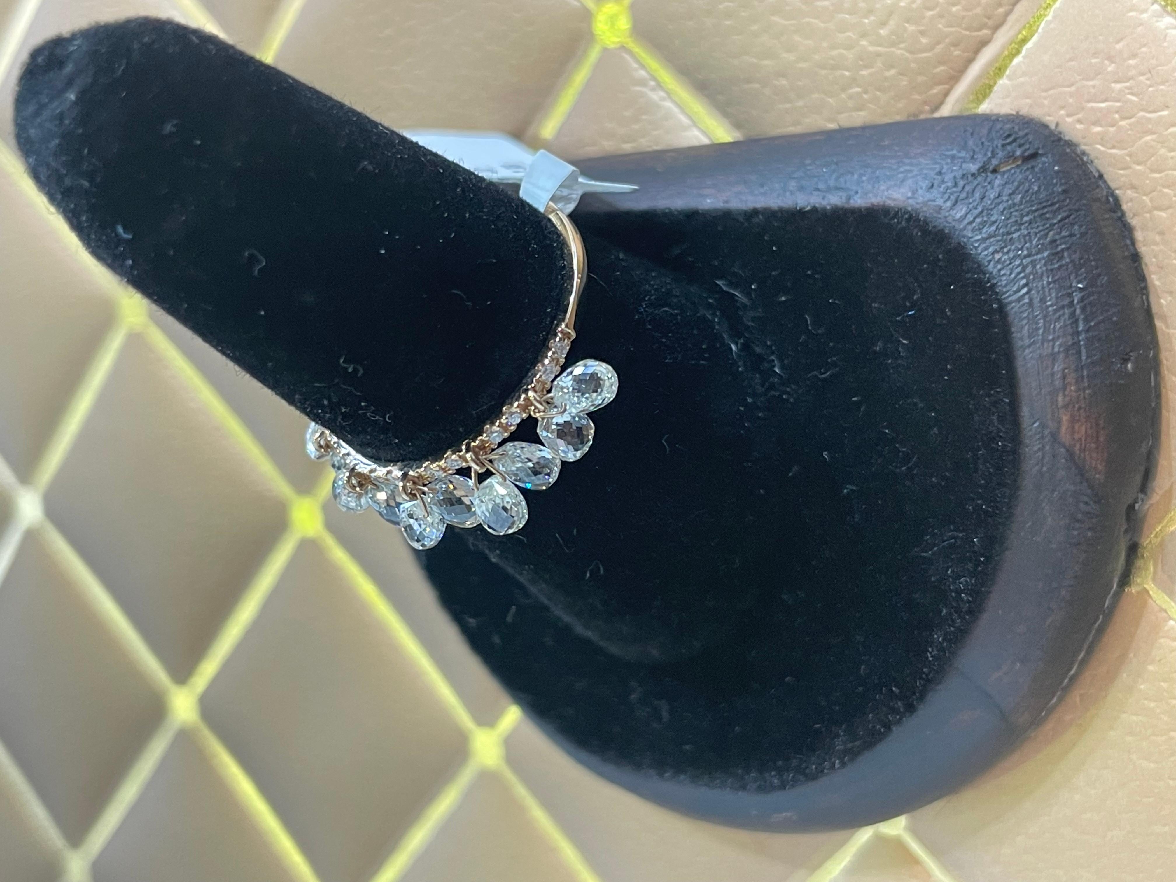 Women's PANIM 10pcs Diamond Briolette Dangling Ring 18 Karat White Gold For Sale