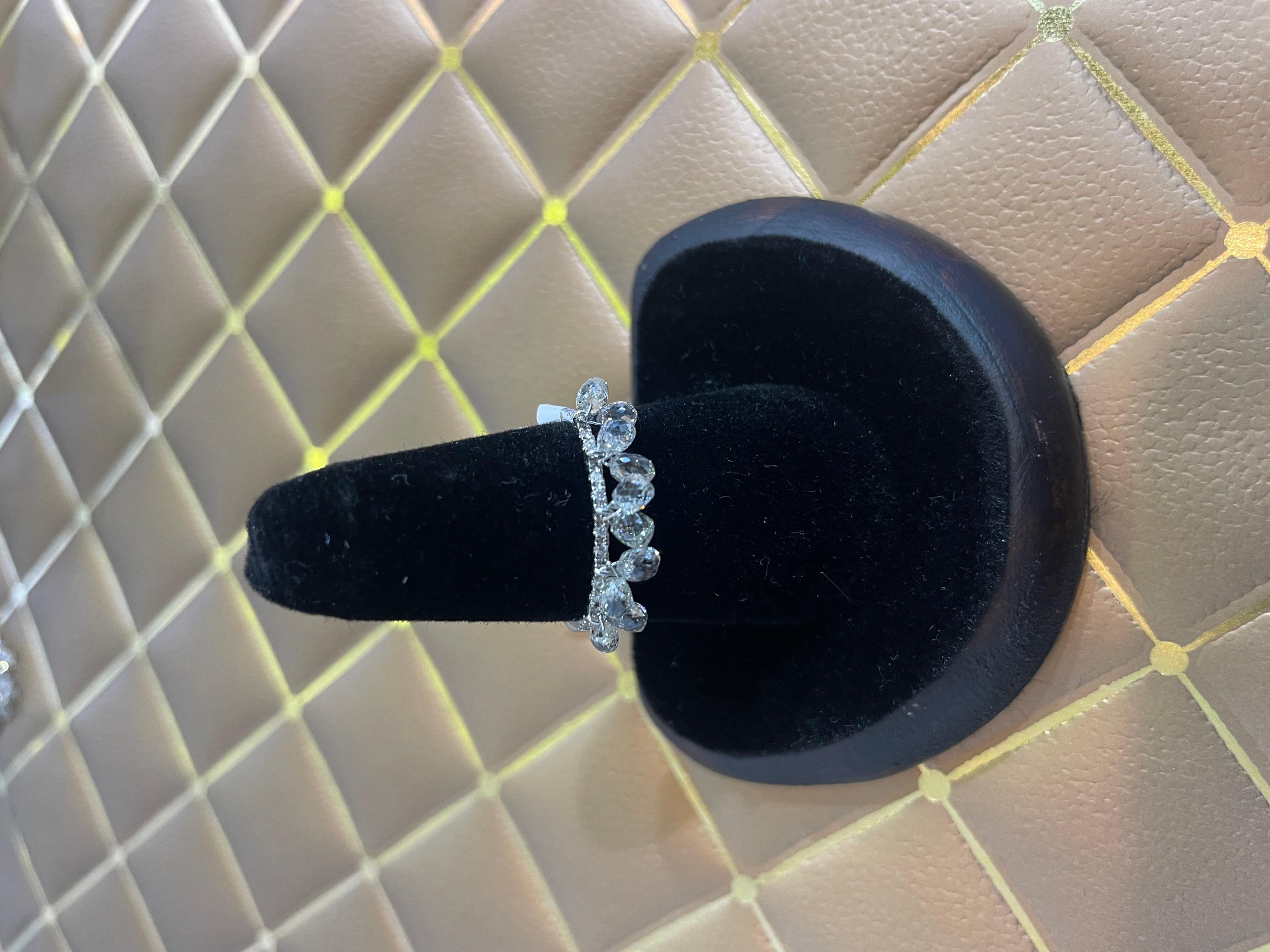 PANIM 10pcs Diamond Briolette Dangling Ring 18 Karat White Gold For Sale 2