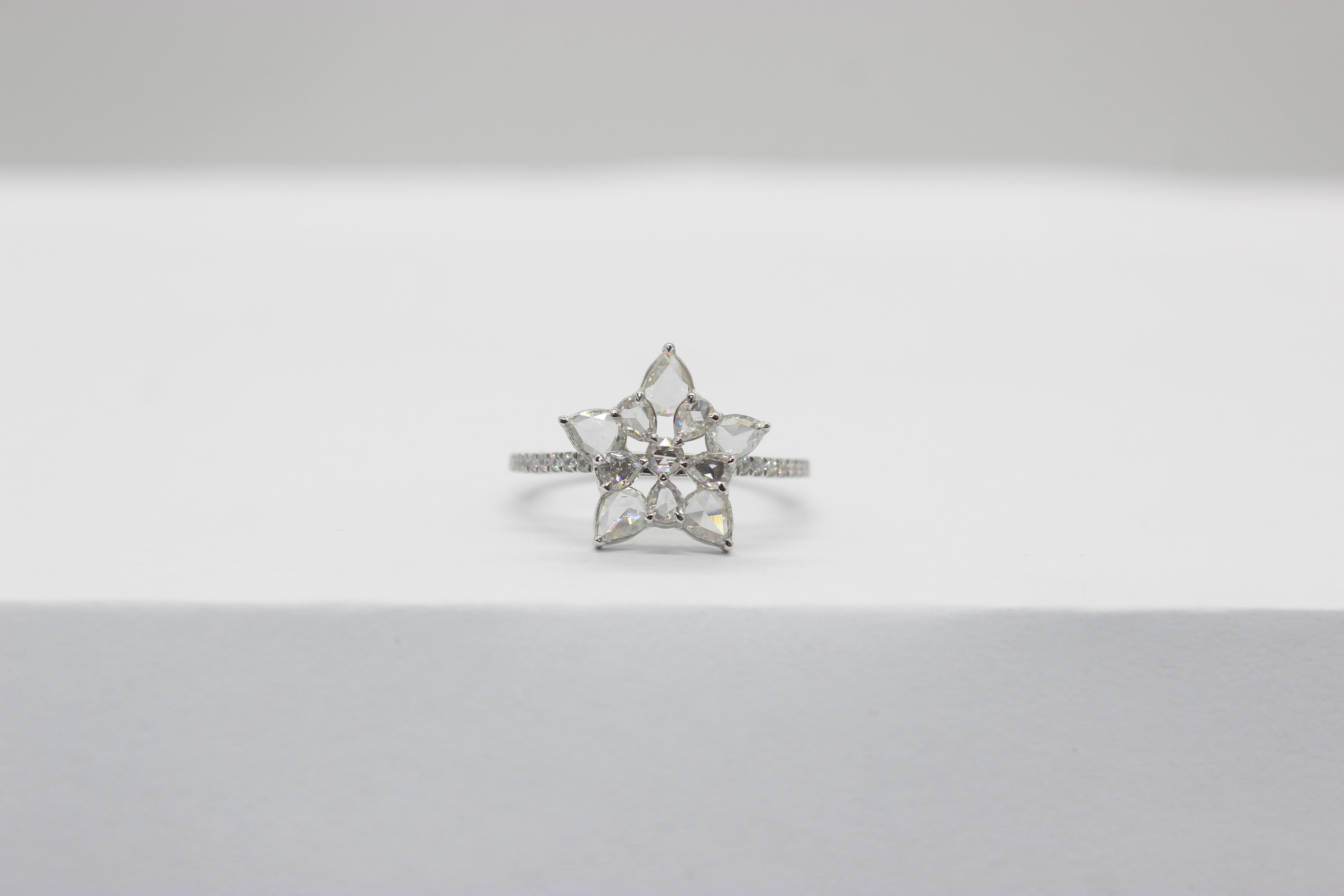 PANIM  1.14 Carat Diamond Rosecut 18K White Gold Snowflake Ring For Sale 4