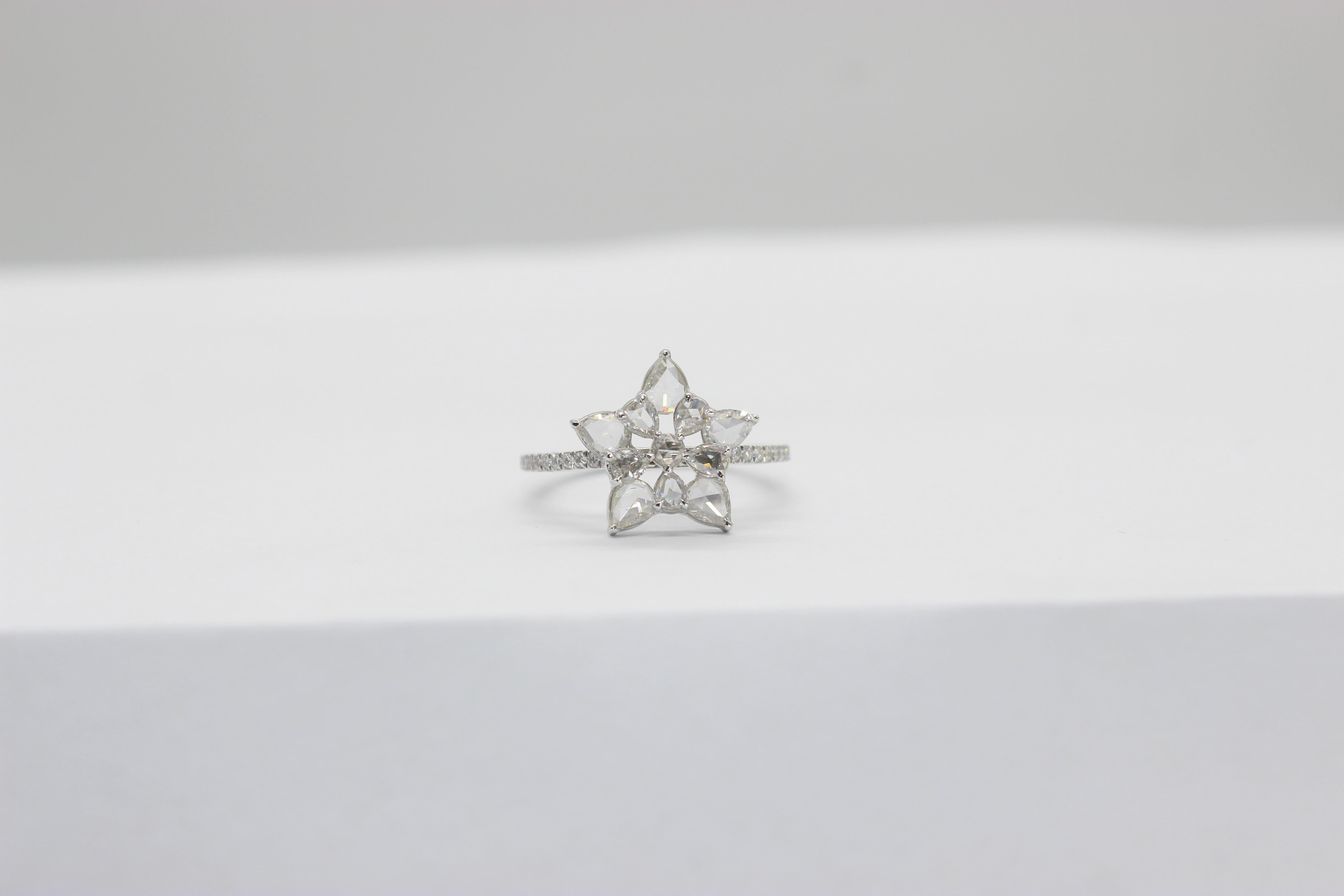 PANIM  1.14 Carat Diamond Rosecut 18K White Gold Snowflake Ring For Sale 5