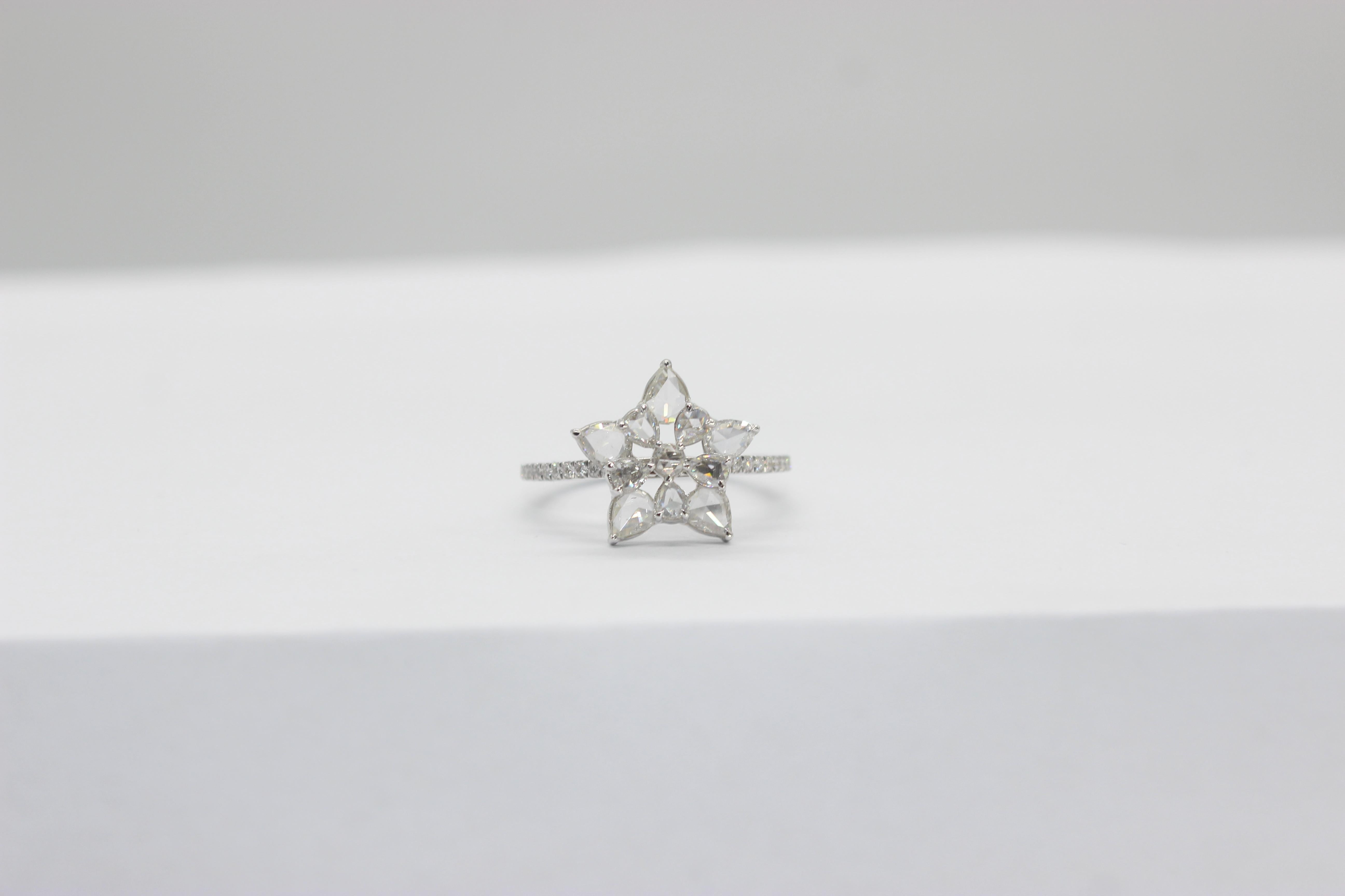 PANIM  1.14 Carat Diamond Rosecut 18K White Gold Snowflake Ring For Sale 6