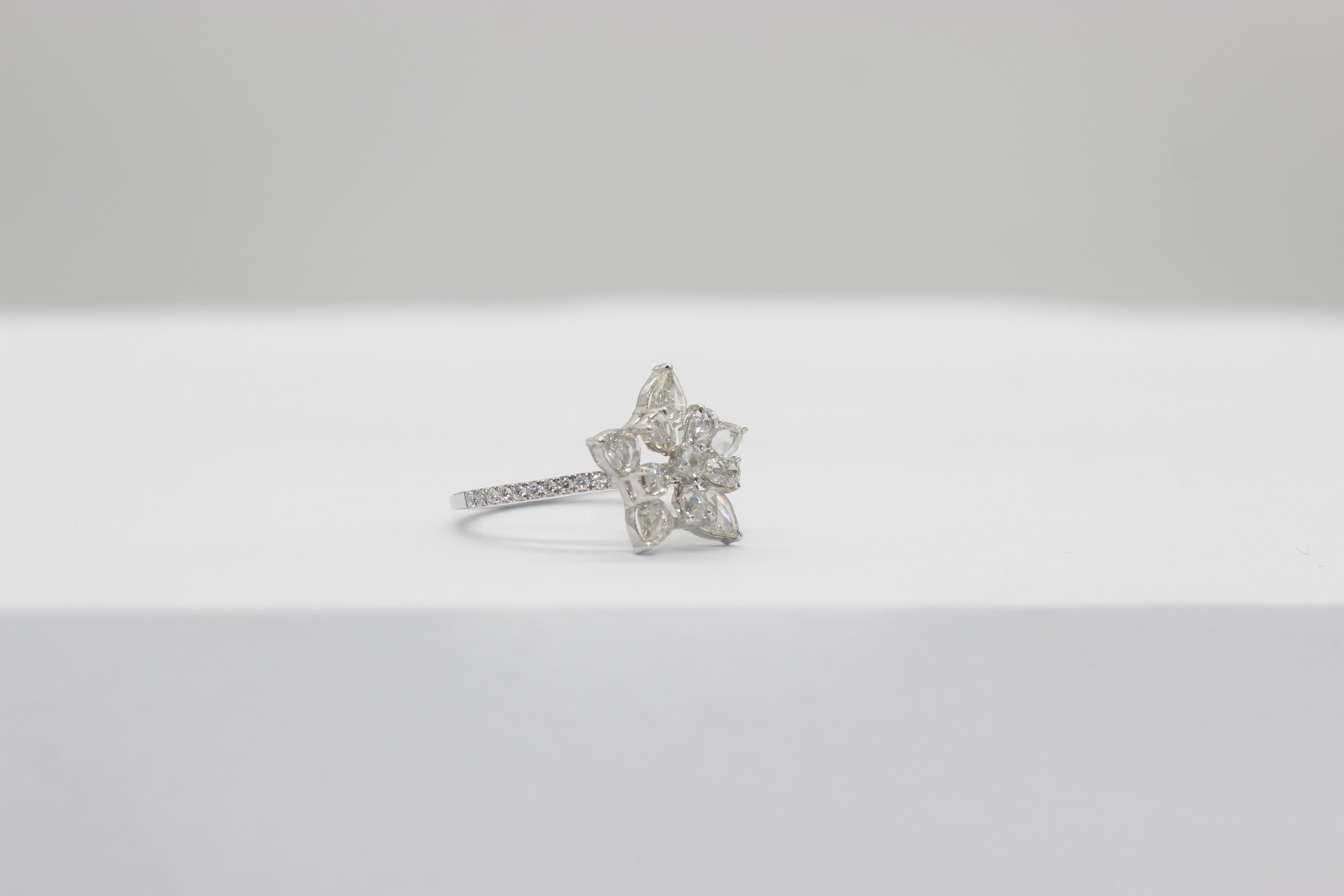 PANIM  1.14 Carat Diamond Rosecut 18K White Gold Snowflake Ring For Sale 7