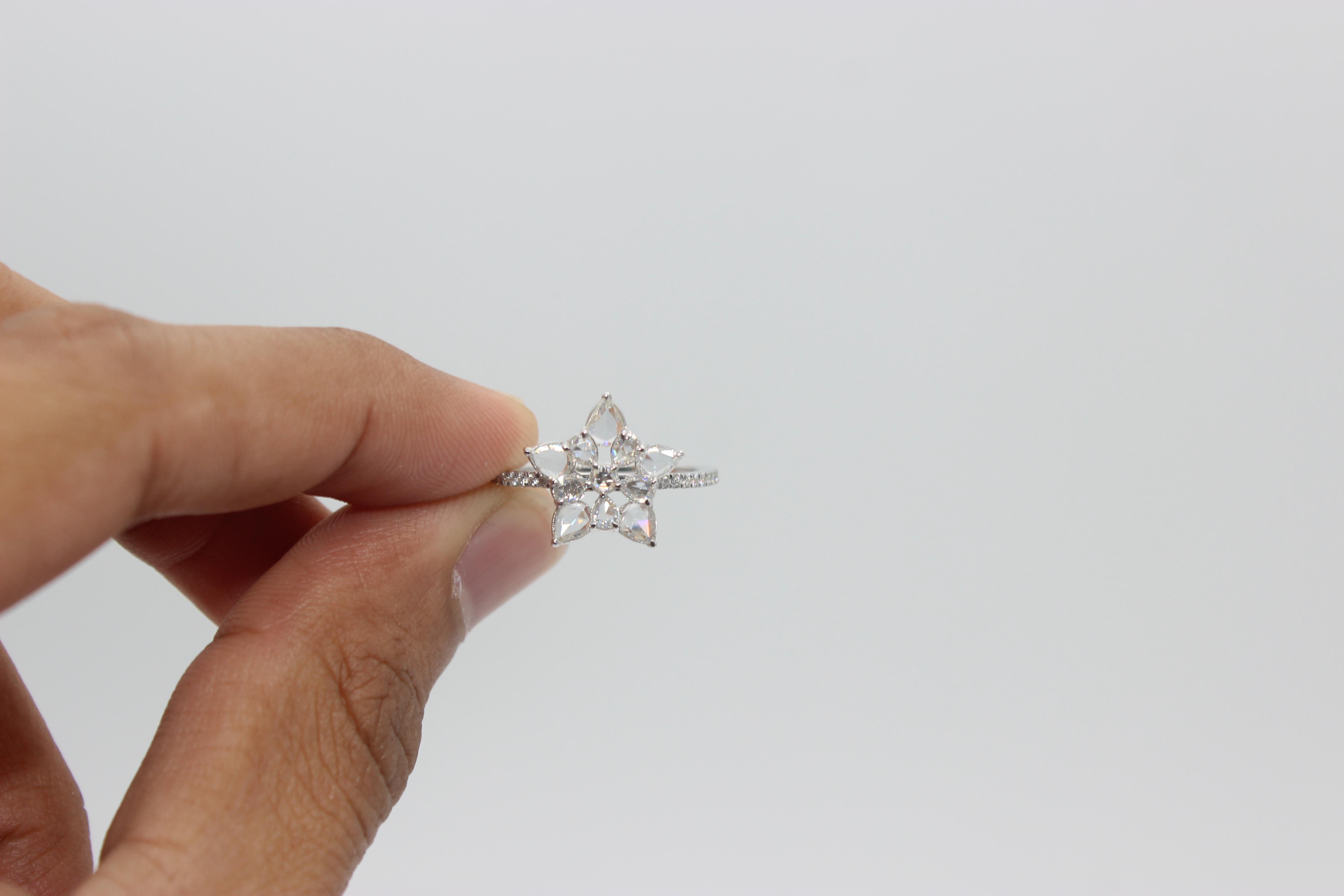 PANIM  1.14 Carat Diamond Rosecut 18K White Gold Snowflake Ring For Sale 8