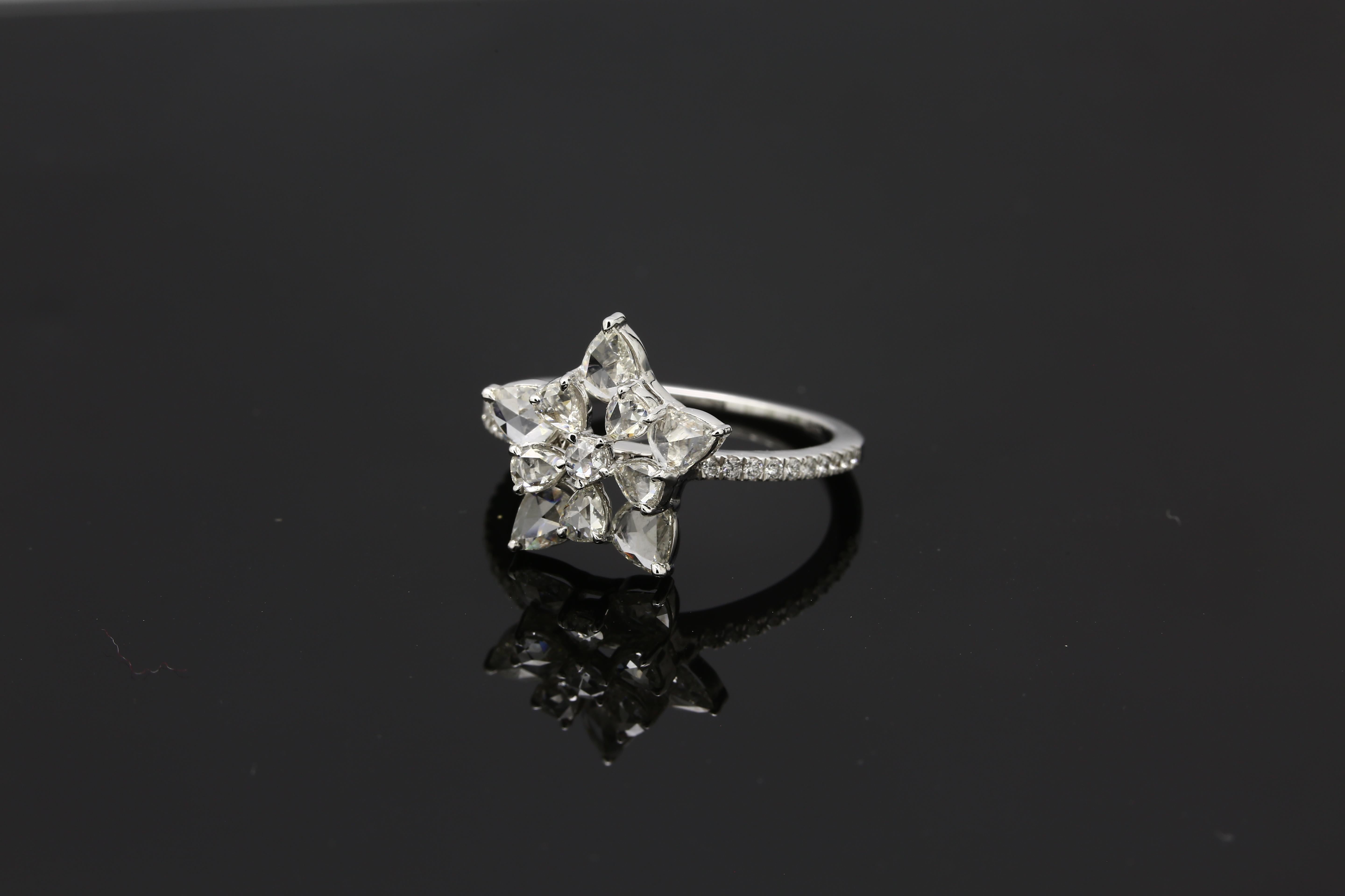 Modern PANIM  1.14 Carat Diamond Rosecut 18K White Gold Snowflake Ring For Sale