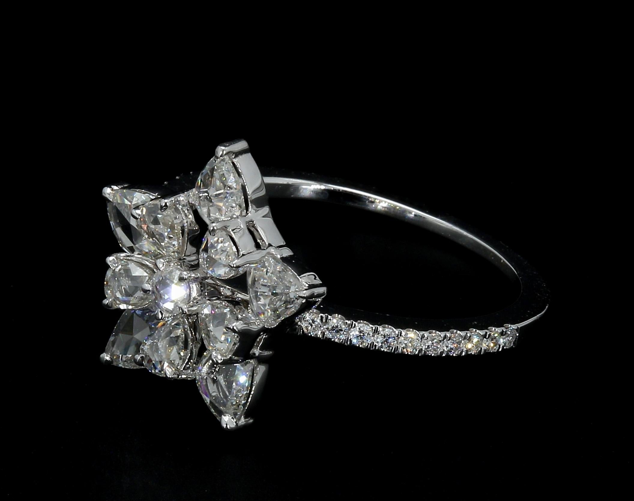 Rose Cut PANIM  1.14 Carat Diamond Rosecut 18K White Gold Snowflake Ring For Sale