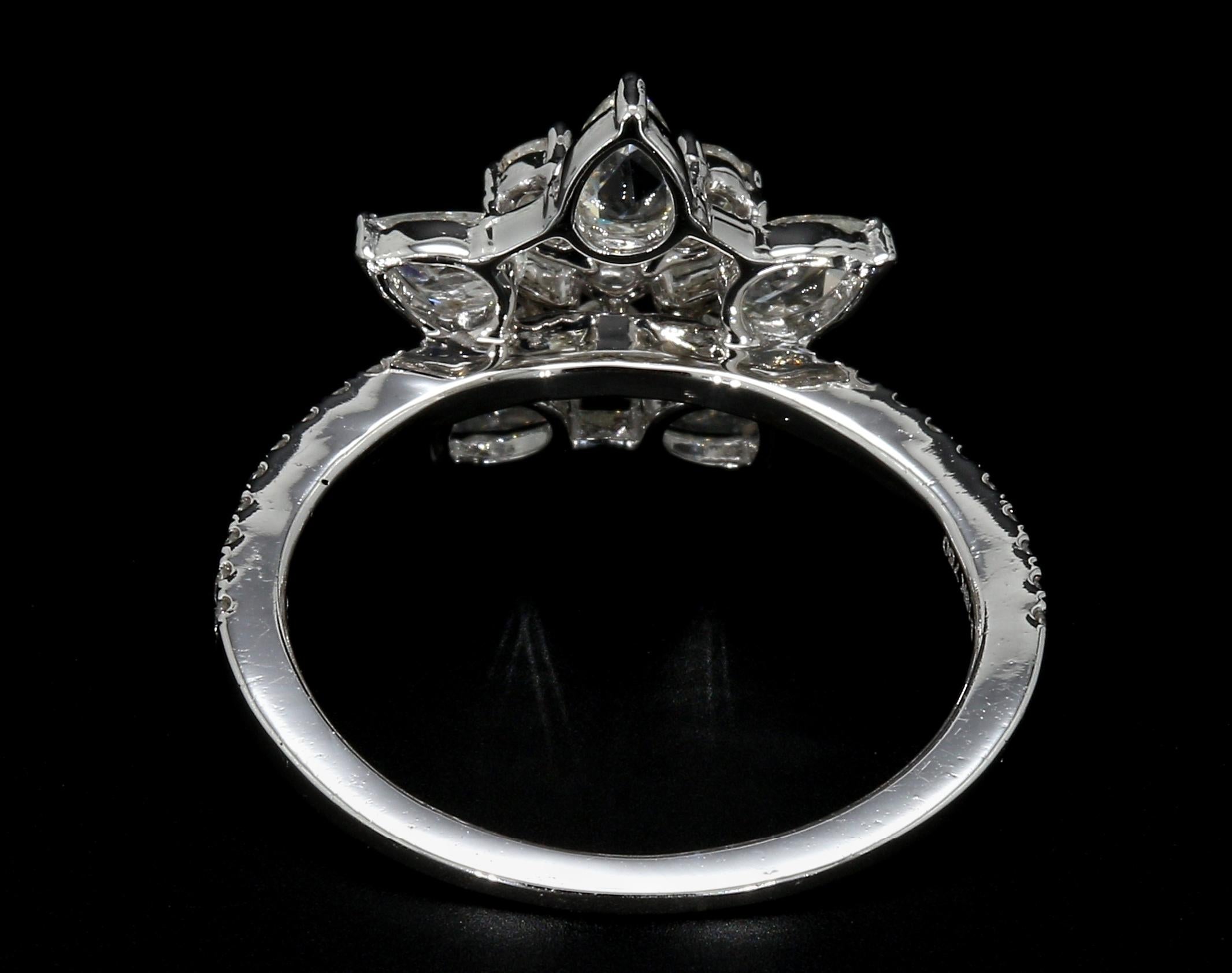 Women's PANIM  1.14 Carat Diamond Rosecut 18K White Gold Snowflake Ring For Sale