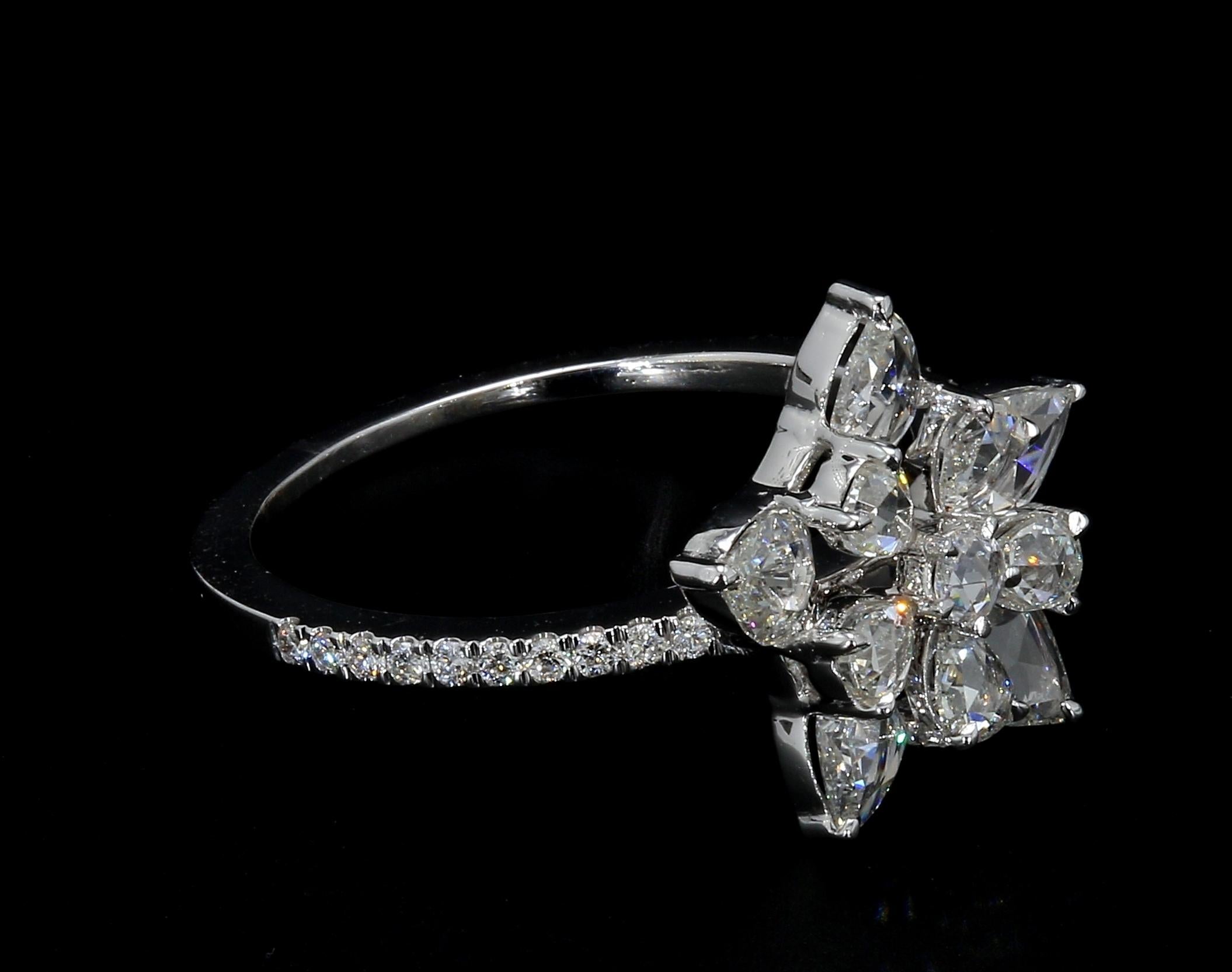 PANIM  1.14 Carat Diamond Rosecut 18K White Gold Snowflake Ring For Sale 1
