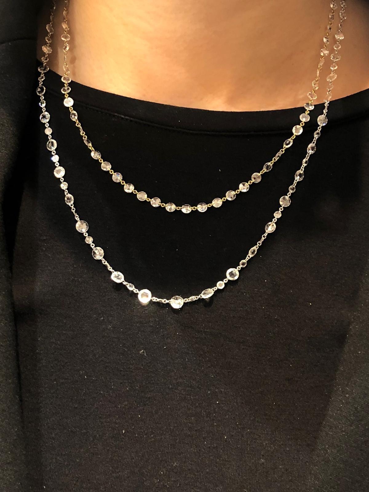 PANIM 11.45 Carats Diamond Rosecut 18K White Gold Choker Necklace For Sale 4