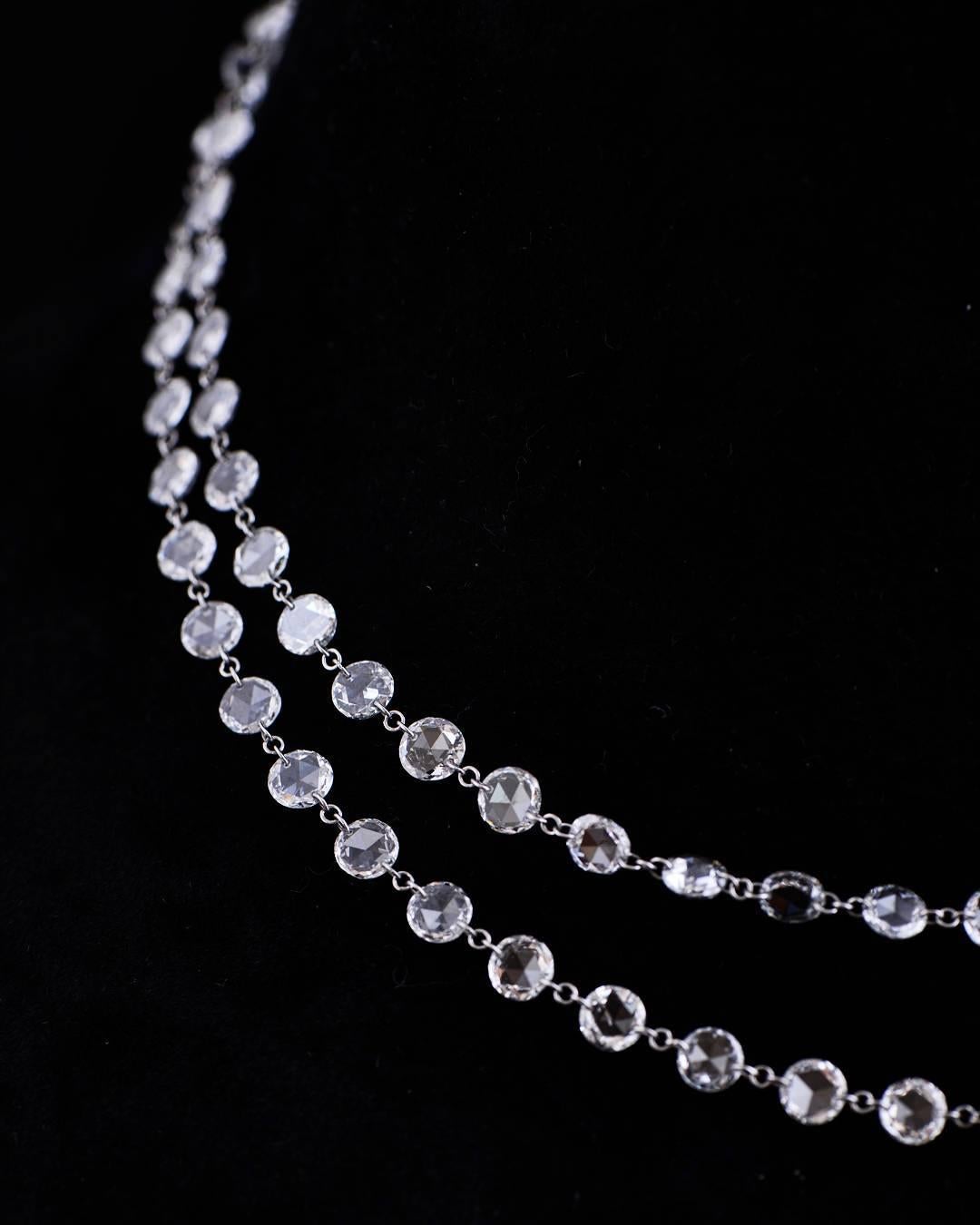PANIM 11.45 Carats Diamond Rosecut 18K White Gold Choker Necklace

A gorgeous diamond necklace is a staple in everyone's wardrobe .This Panim Classic Diamond Rosecut Necklace features round shape diamond rosecut .These diamonds sparkle incredibly