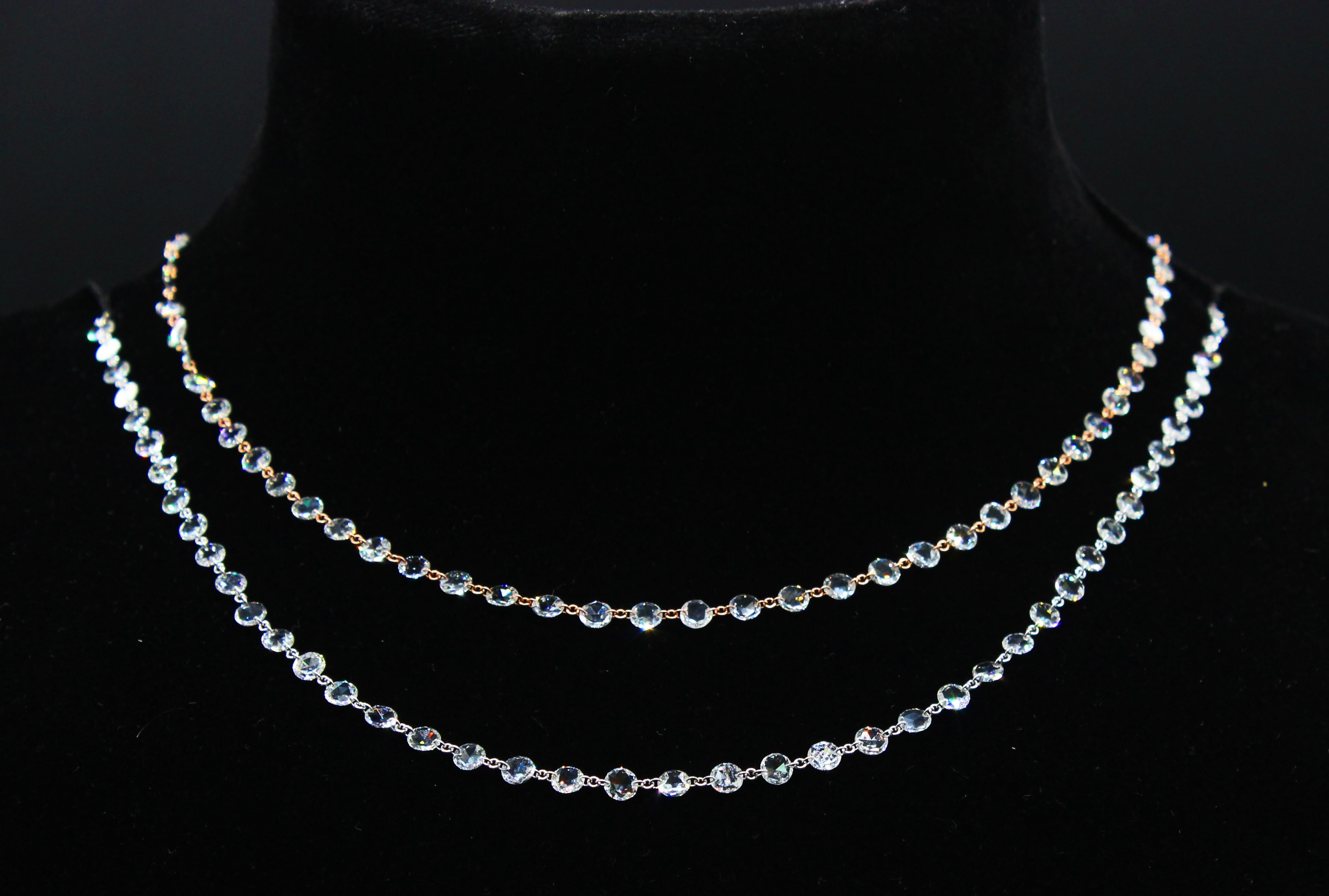 Women's or Men's PANIM 11.45 Carats Diamond Rosecut 18K White Gold Choker Necklace For Sale