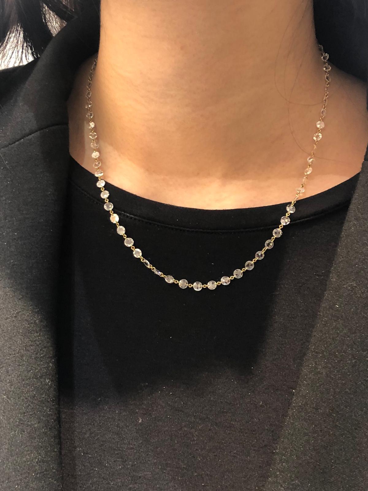 PANIM 11.45 Carats Diamond Rosecut 18K White Gold Choker Necklace For Sale 2