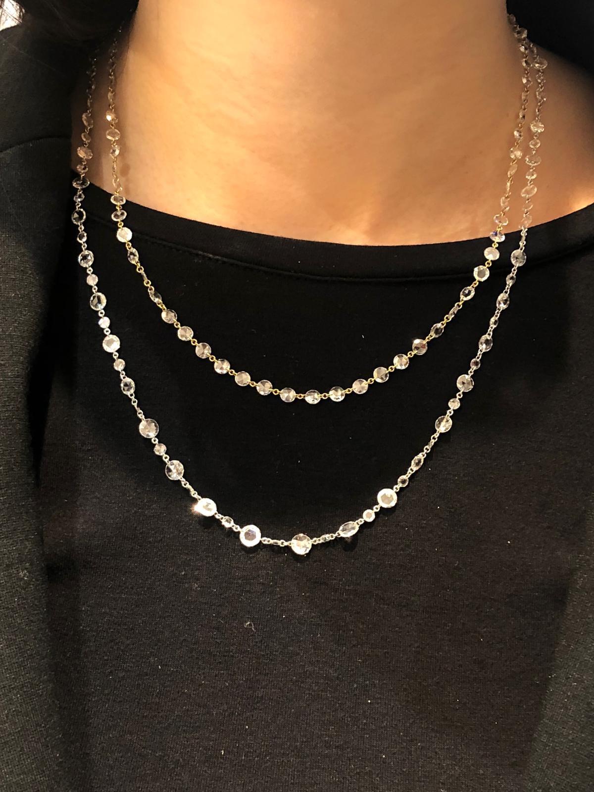 PANIM 11.45 Carats Diamond Rosecut 18K White Gold Choker Necklace For Sale 3