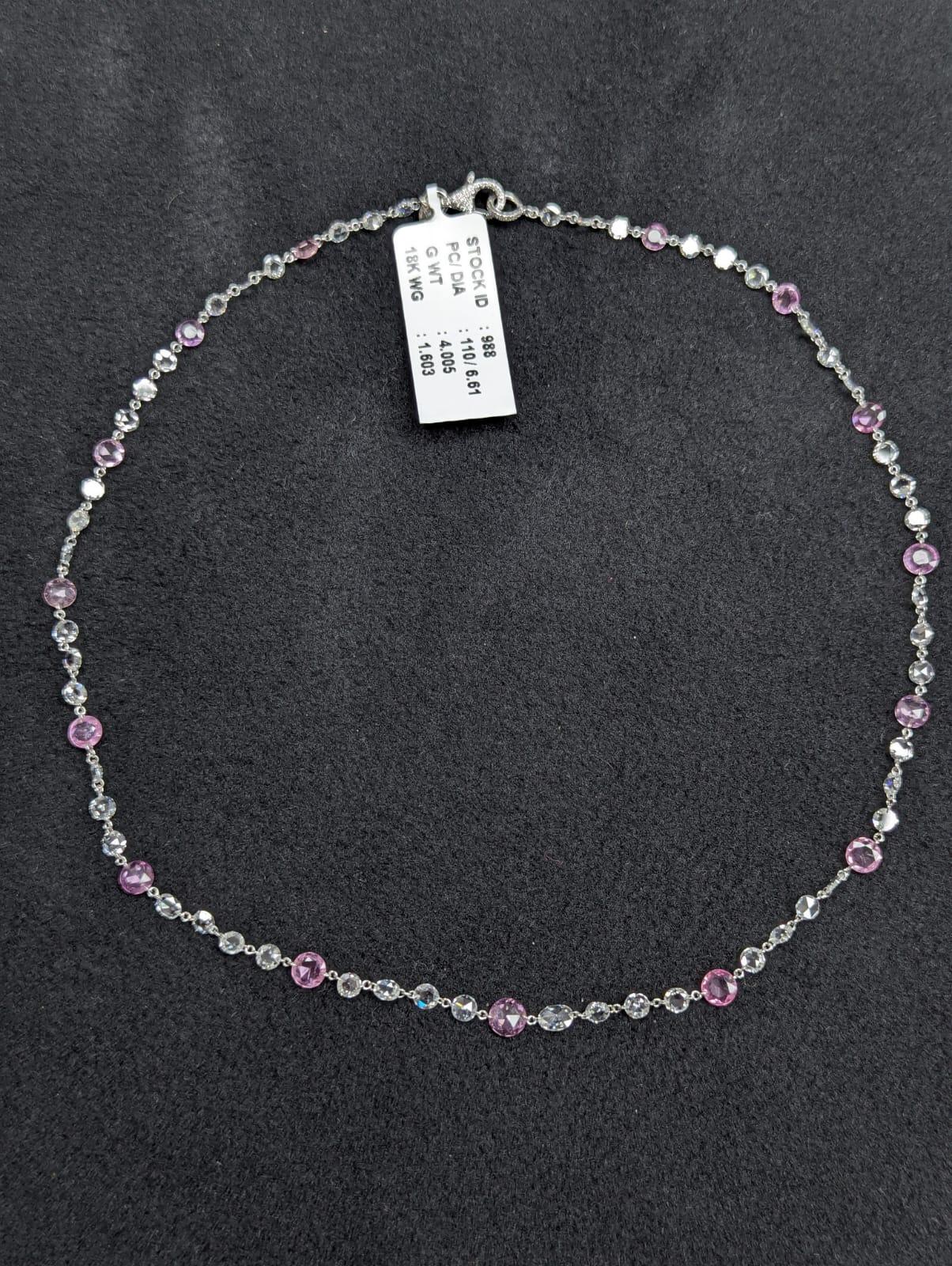 Modern PANIM 12.01 Carats 18k White Gold Diamond Rosecut & Sapphire  Necklace For Sale