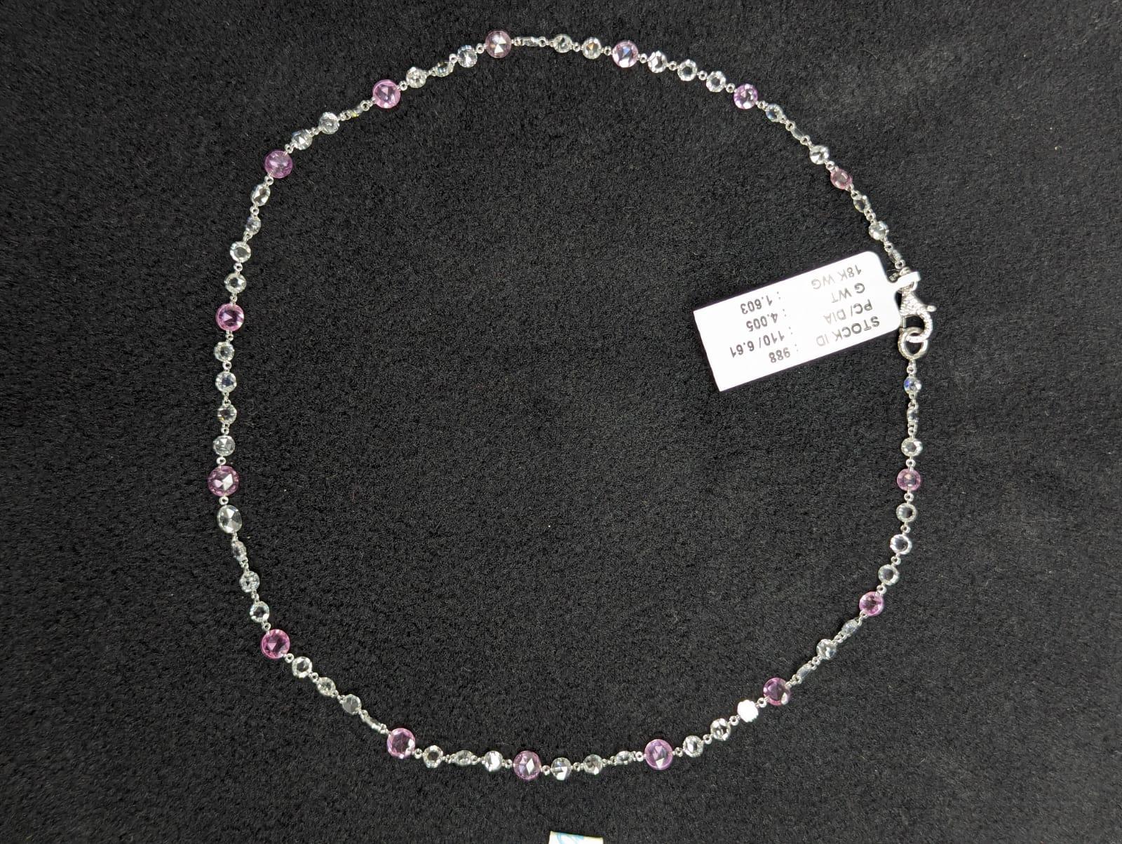 Rose Cut PANIM 12.01 Carats 18k White Gold Diamond Rosecut & Sapphire  Necklace For Sale