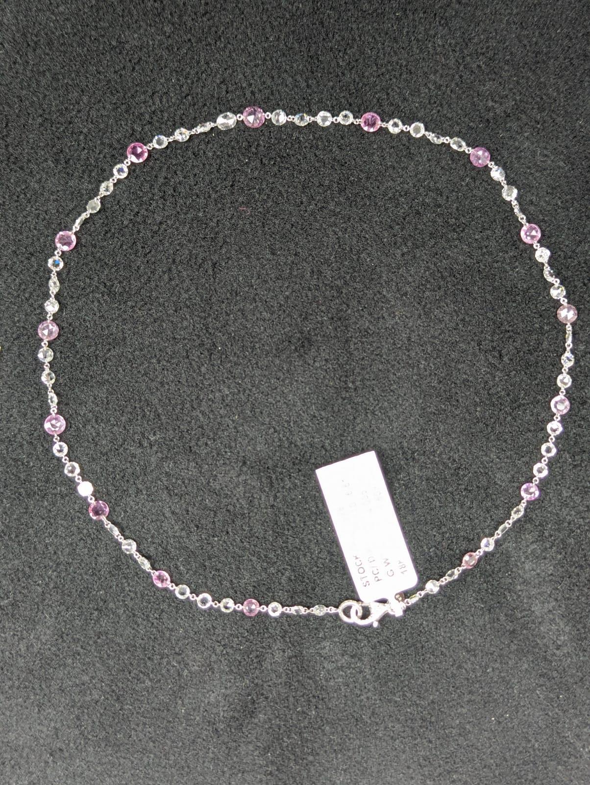 PANIM 12.01 Carats 18k White Gold Diamond Rosecut & Sapphire  Necklace In New Condition For Sale In Tsim Sha Tsui, Hong Kong