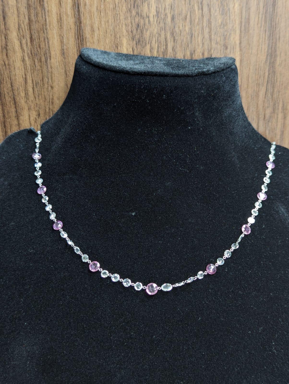 Women's PANIM 12.01 Carats 18k White Gold Diamond Rosecut & Sapphire  Necklace For Sale