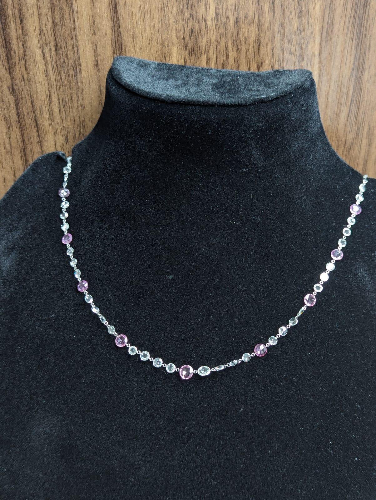 PANIM 12.01 Carats 18k White Gold Diamond Rosecut & Sapphire  Necklace For Sale 1