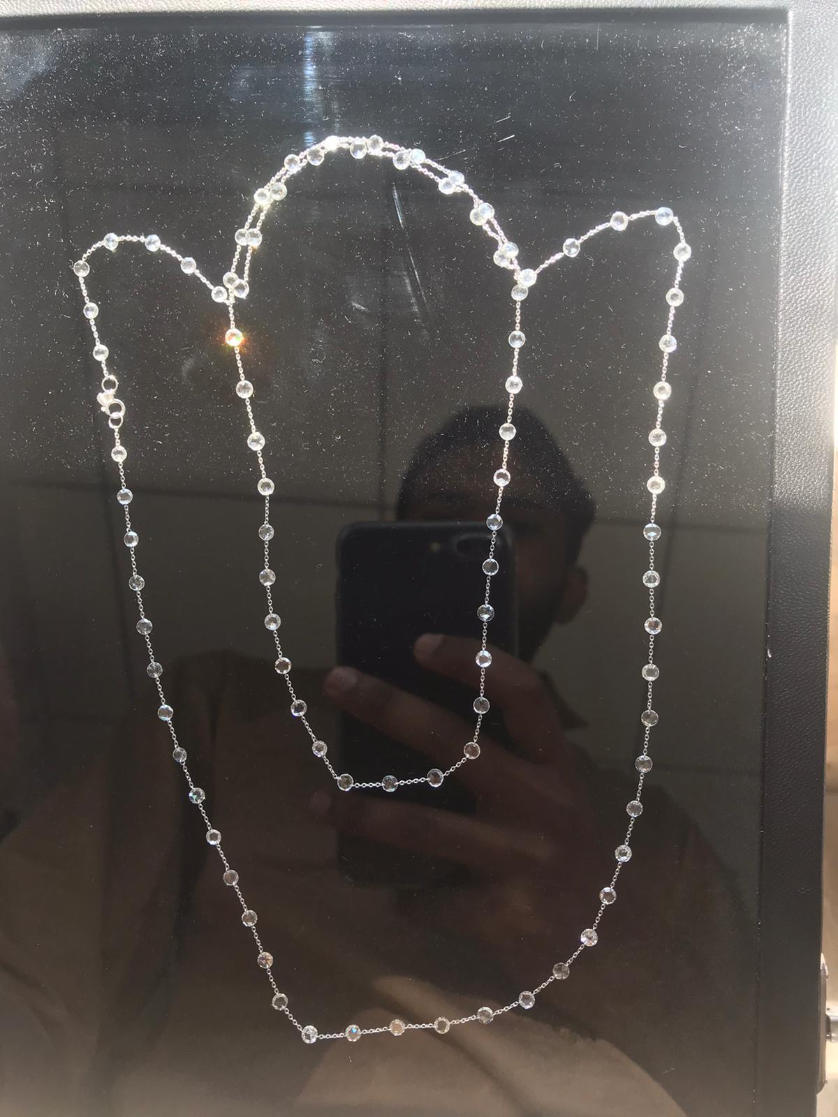 Women's PANIM 12.17 Carats Diamond Rosecut 18k White Gold Necklace For Sale