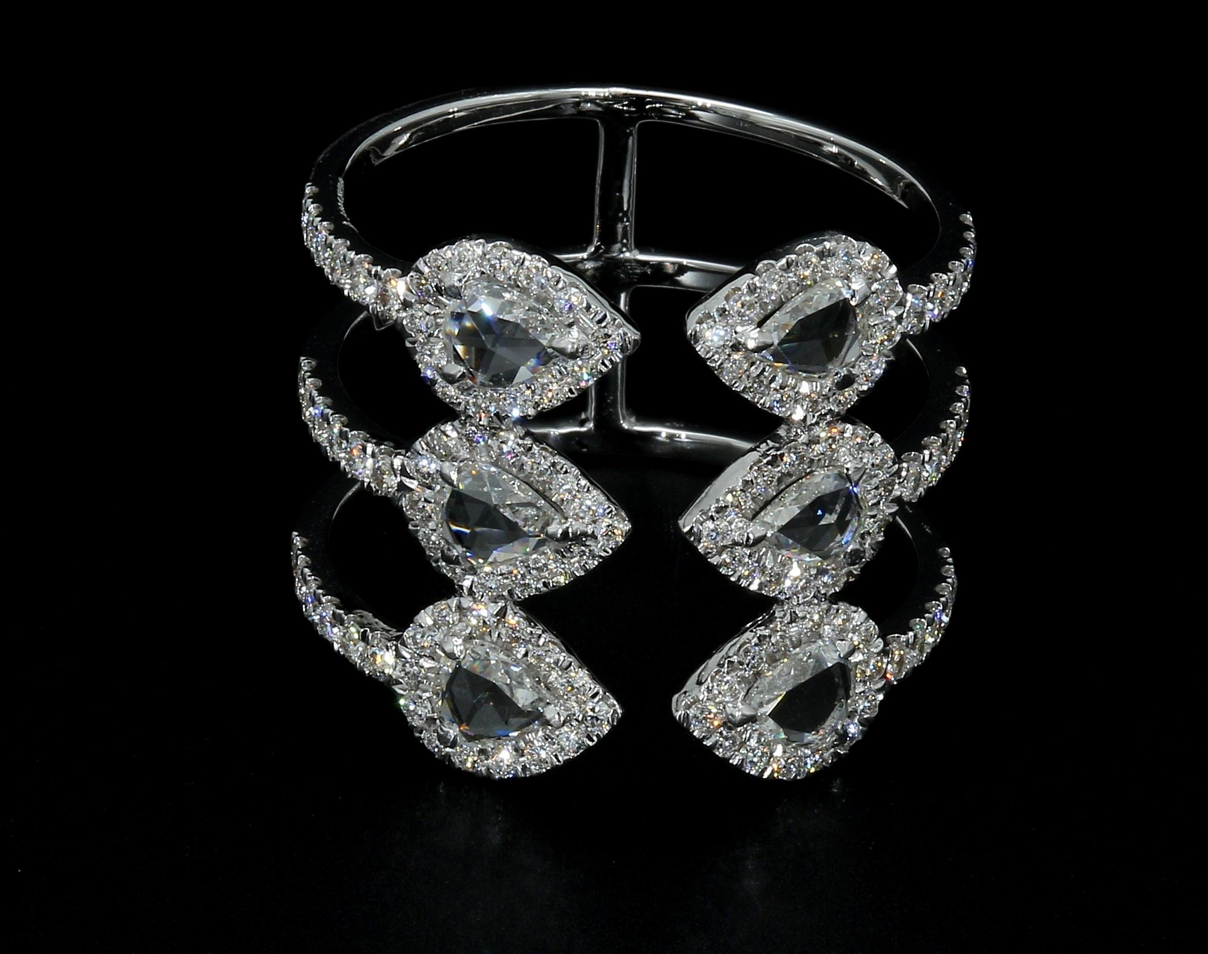 Modern PANIM 1.27 Carat Rosecut Diamond Wrap Ring with in 18 Karat White Gold For Sale