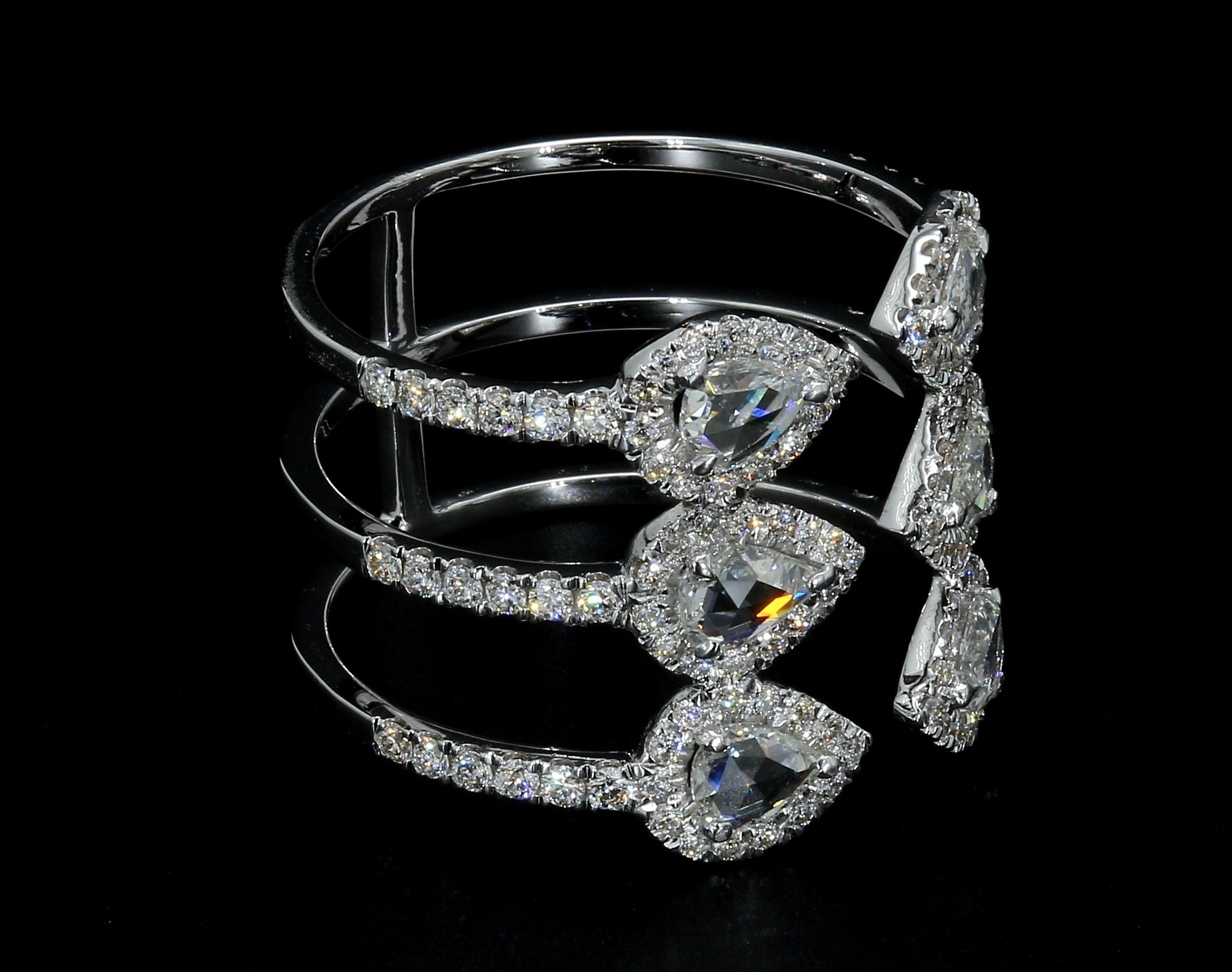 PANIM 1.27 Carat Rosecut Diamond Wrap Ring with in 18 Karat White Gold For Sale 2