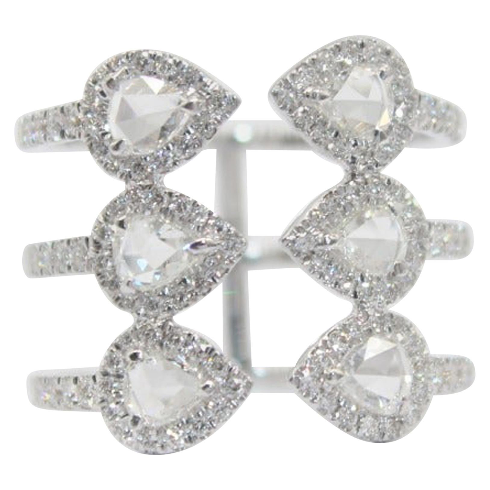 PANIM 1.27 Carat Rosecut Diamond Wrap Ring with in 18 Karat White Gold For Sale