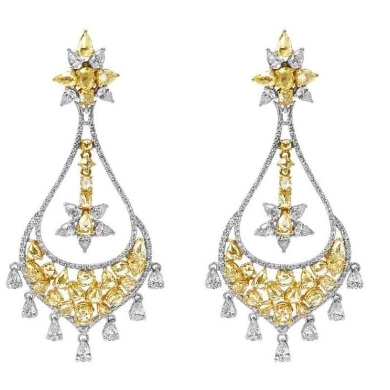 Edwardian PANIM 12.77 Carat Diamond Rosecut 18K Chandelier Earrings For Sale