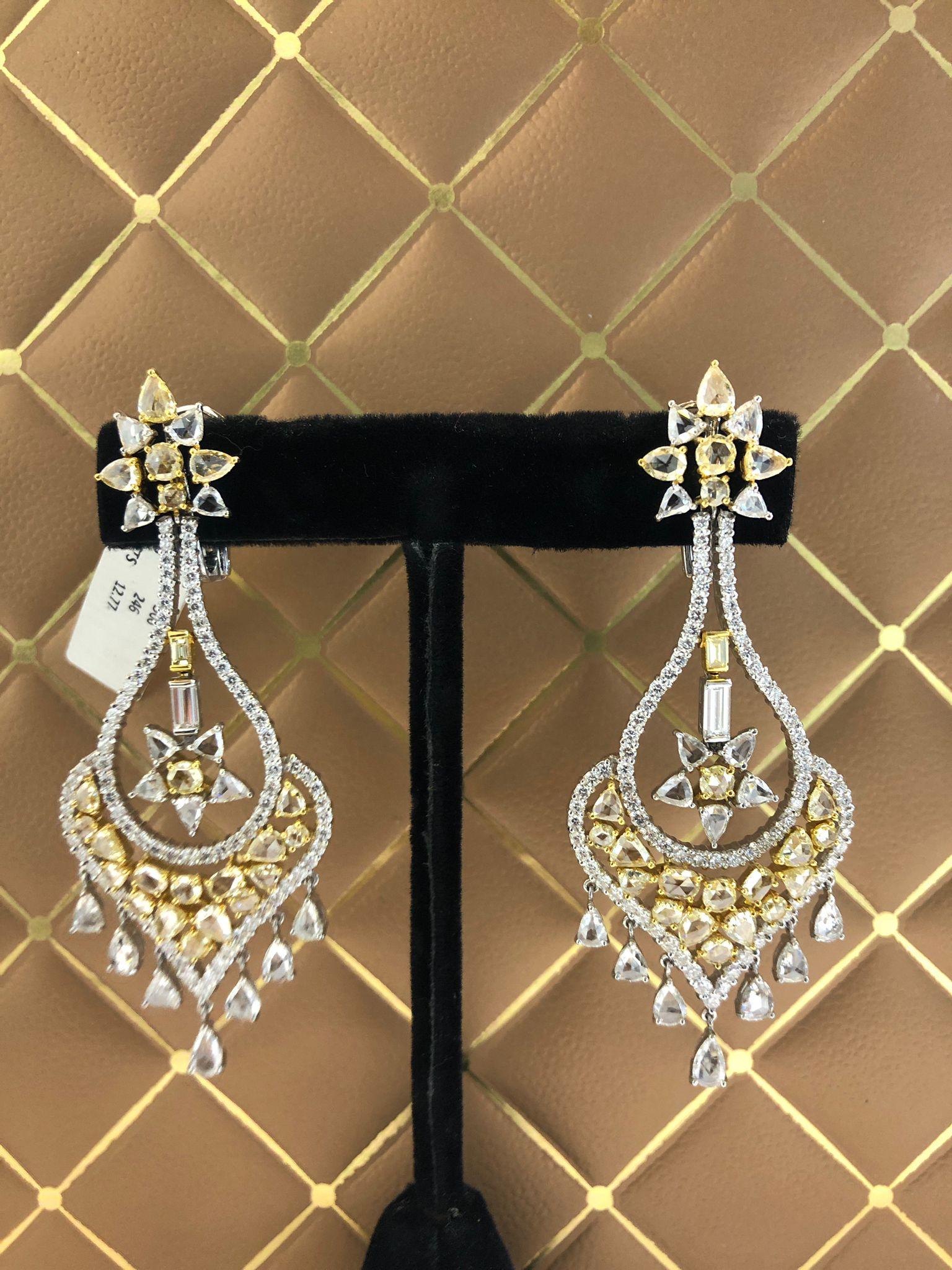 Women's PANIM 12.77 Carat Diamond Rosecut 18K Chandelier Earrings For Sale